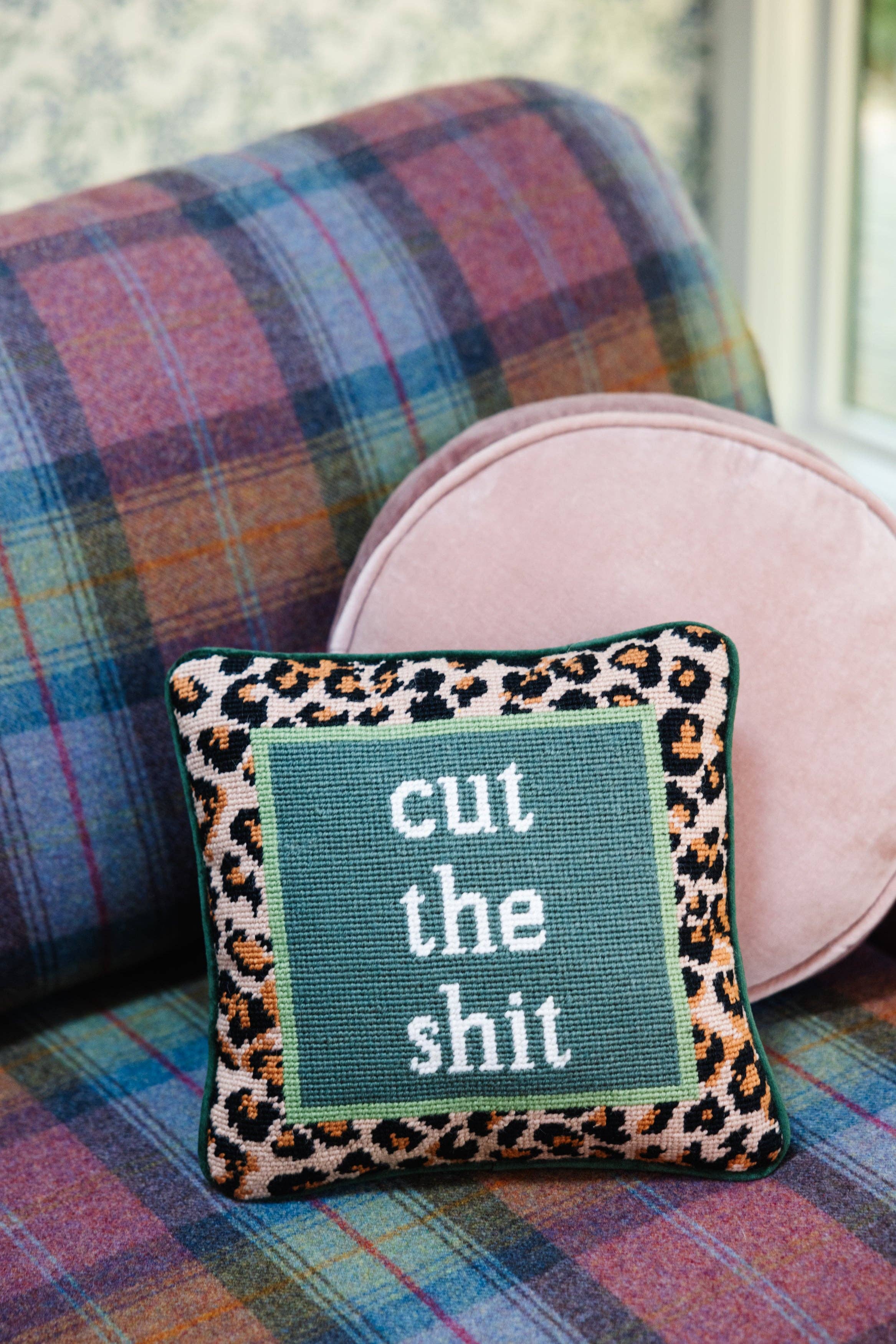 Cut The Shit Needlepoint Pillow