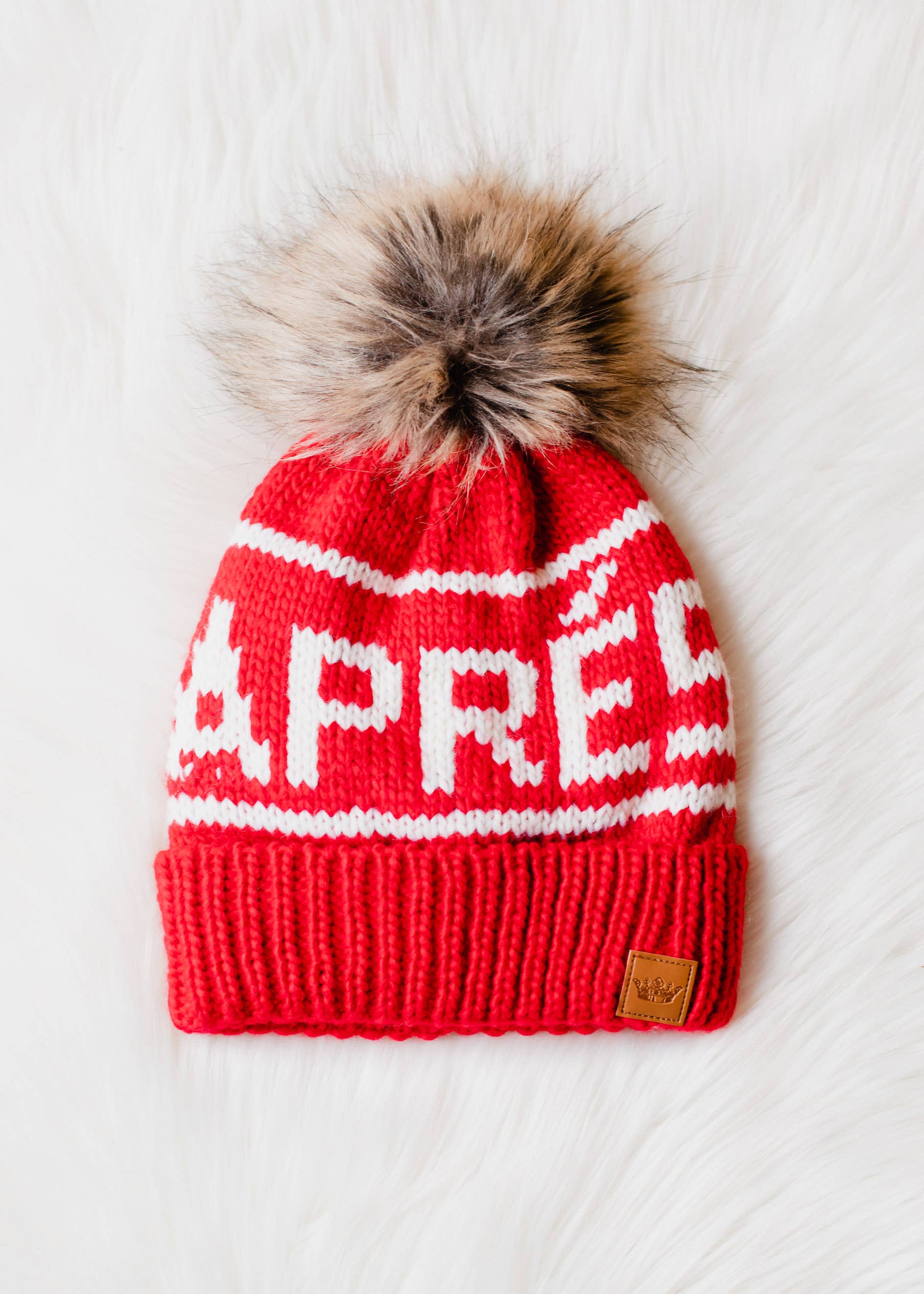 Red & White Apres Pom Hat
