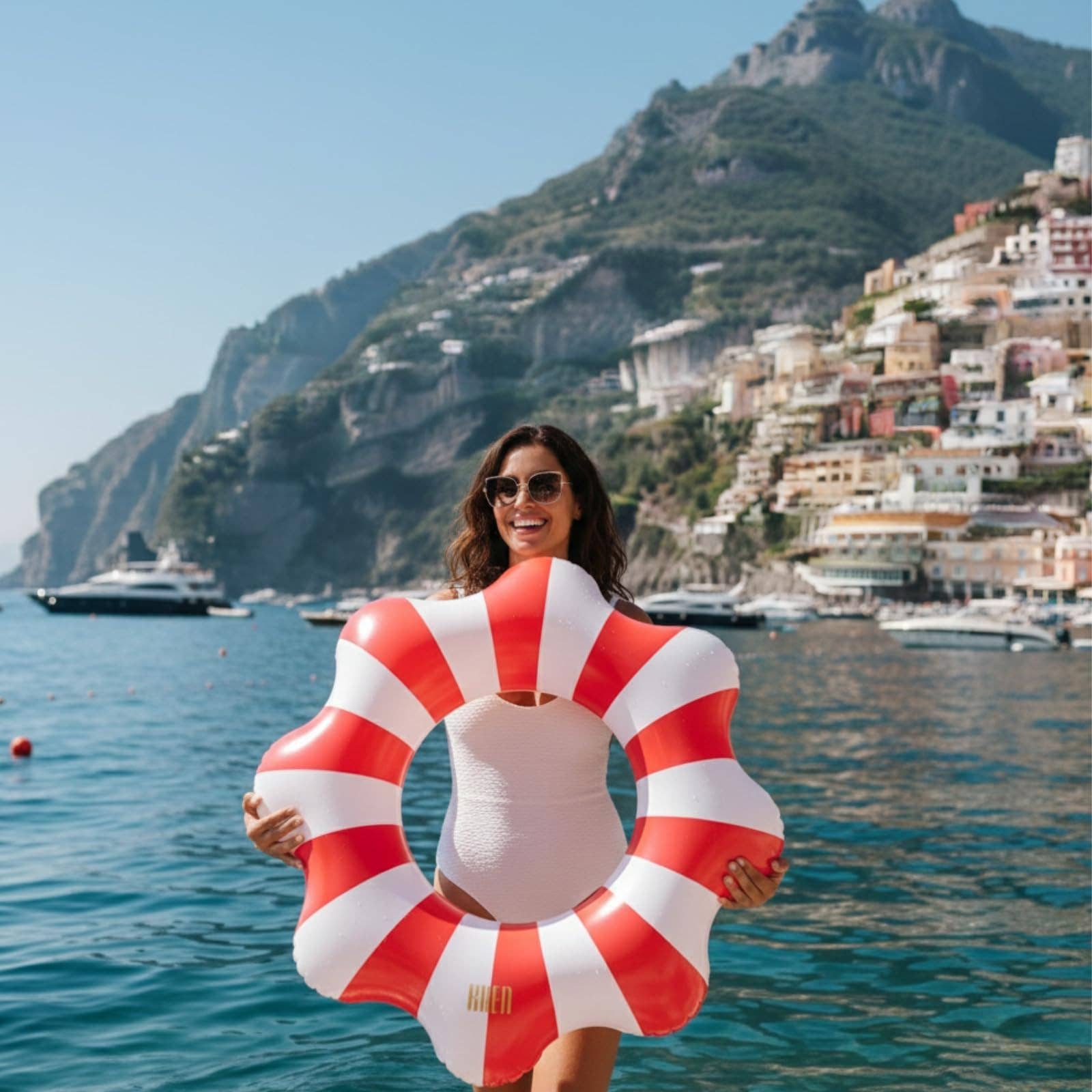 Amalfi Scalloped Float Ring for Pool & Beach | Red and White