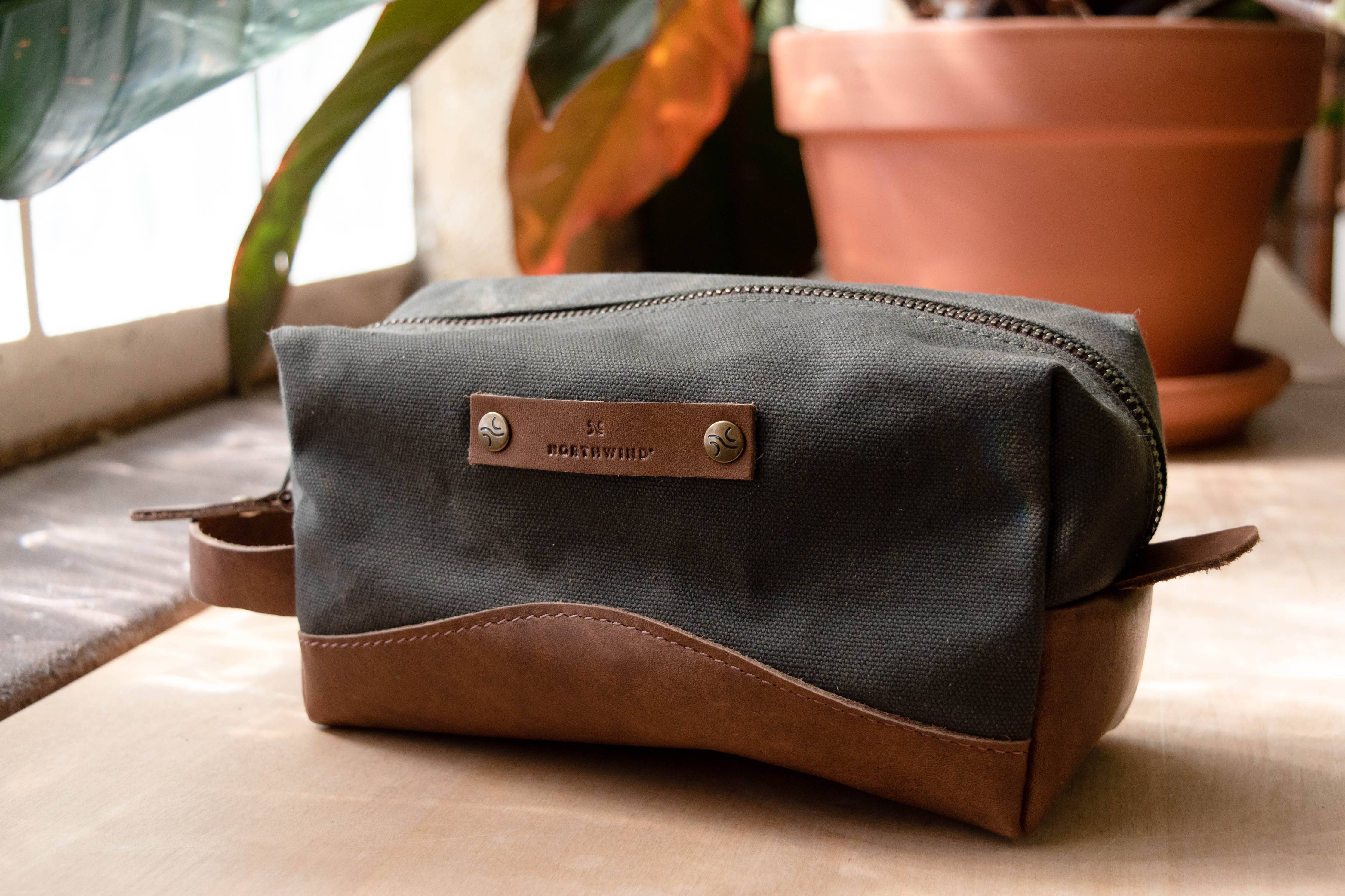 Canvas and Leather Travel Kit - Full Grain Leather - USA Made