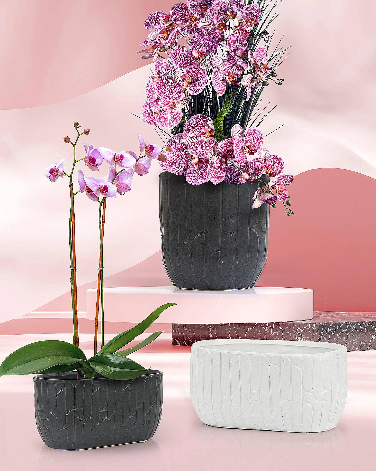 Wide Ridged Ceramic Planter