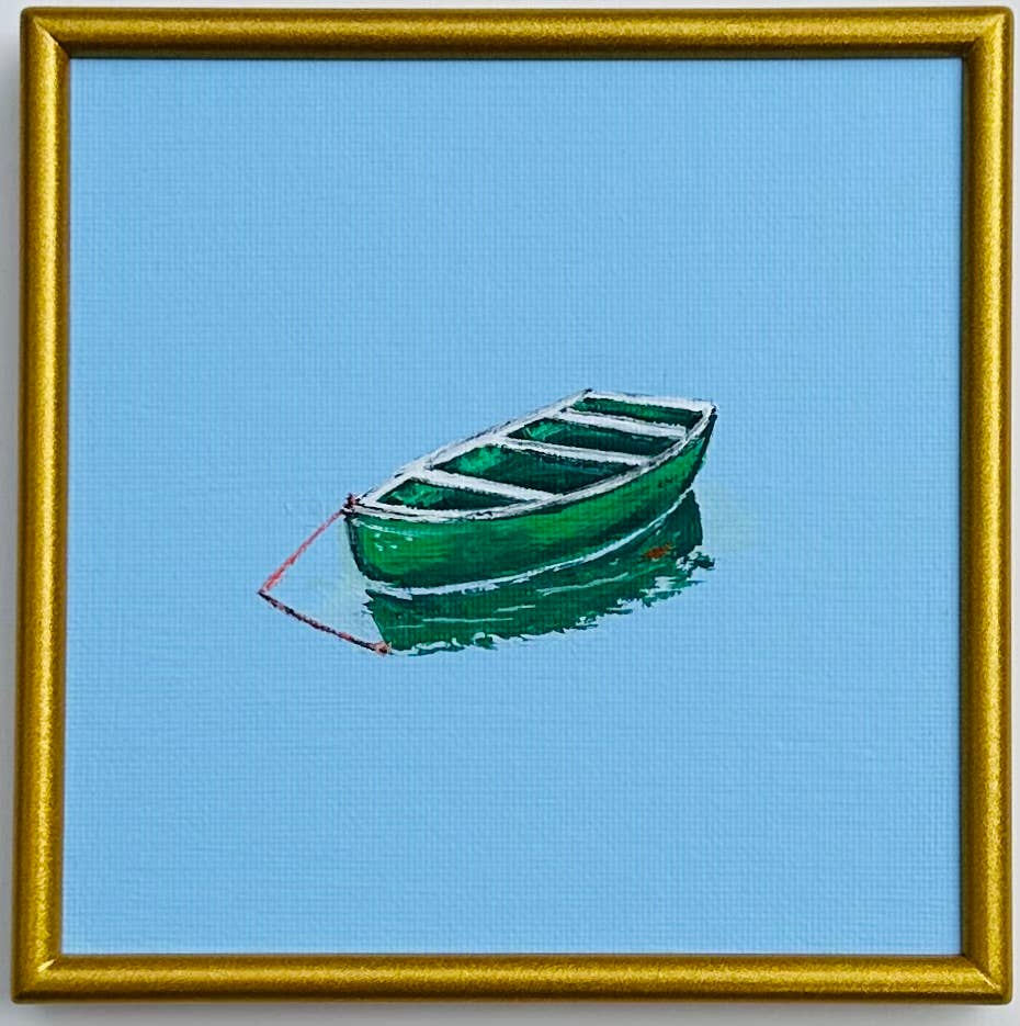 Little Green Rowboat in Blue Waters