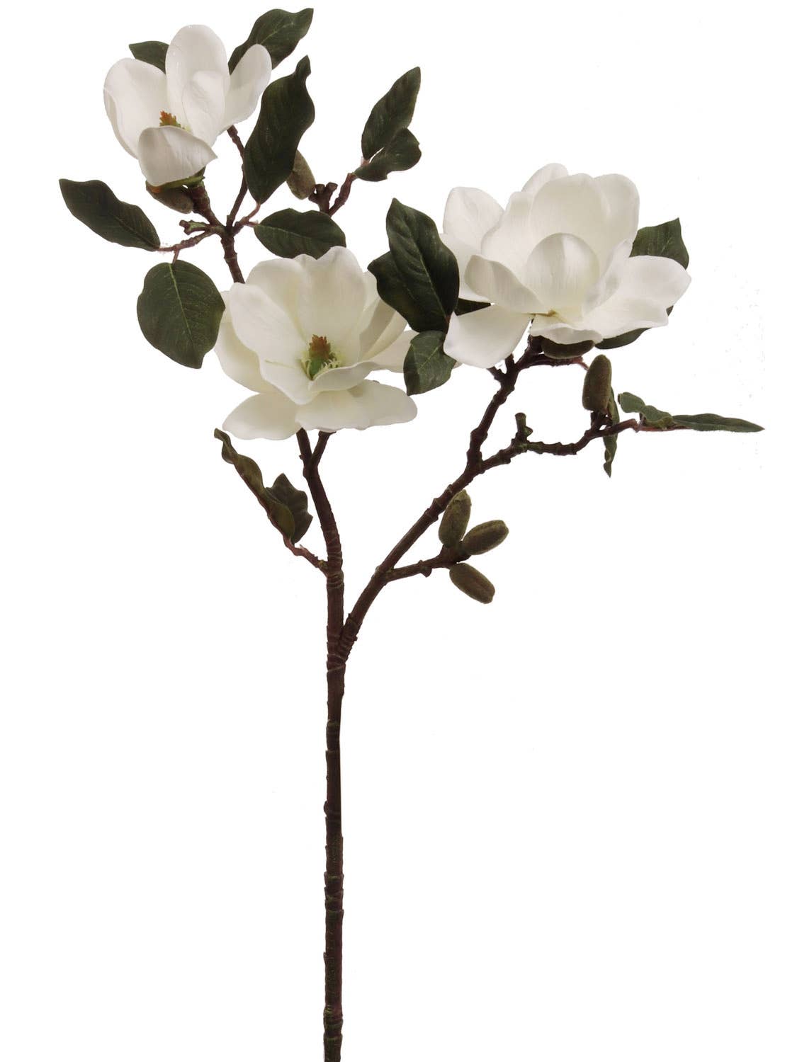 19" Magnolia W/ 3 Flowers, 9 Buds White Faux