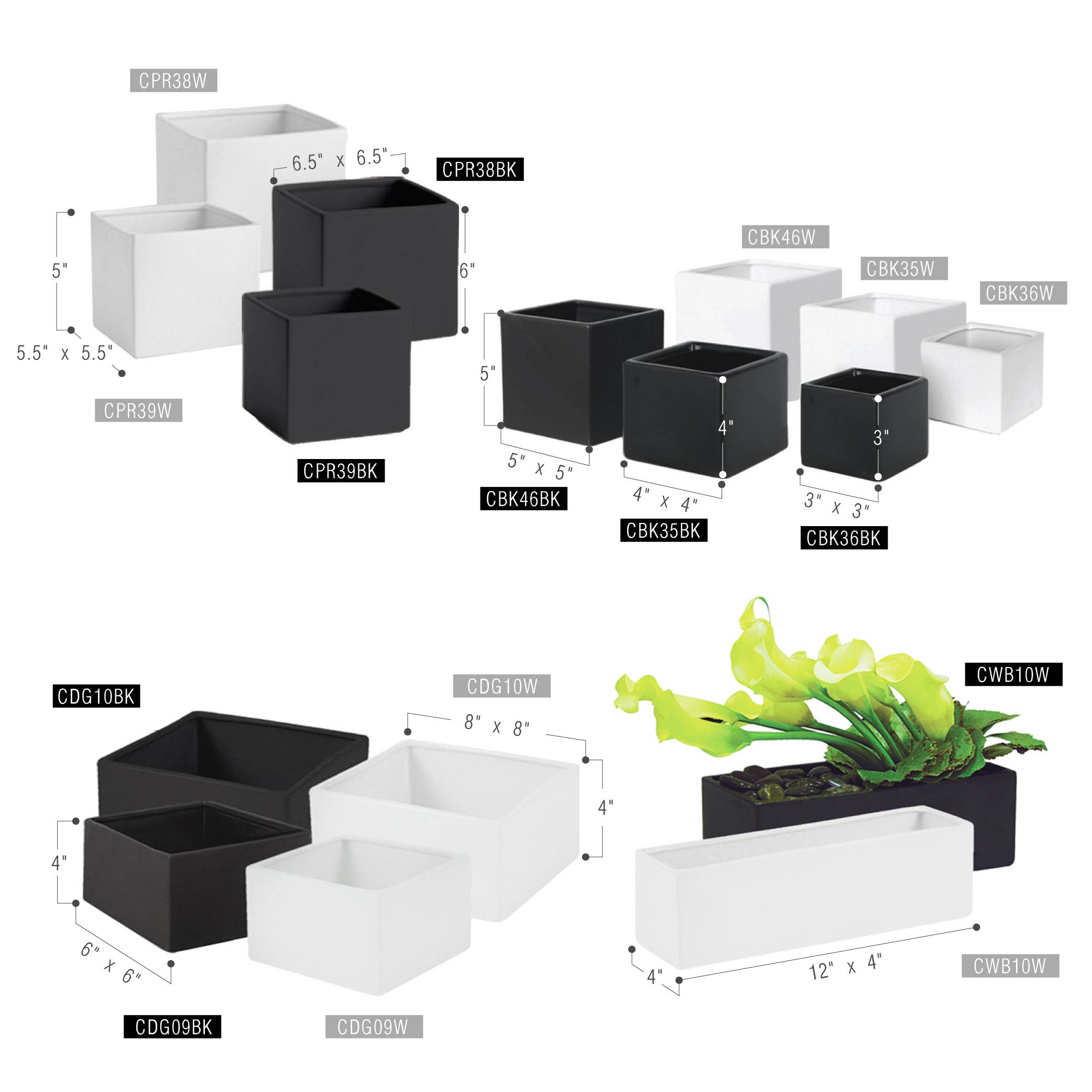 12" x 4" Top | Ceramic Rectangle Planters