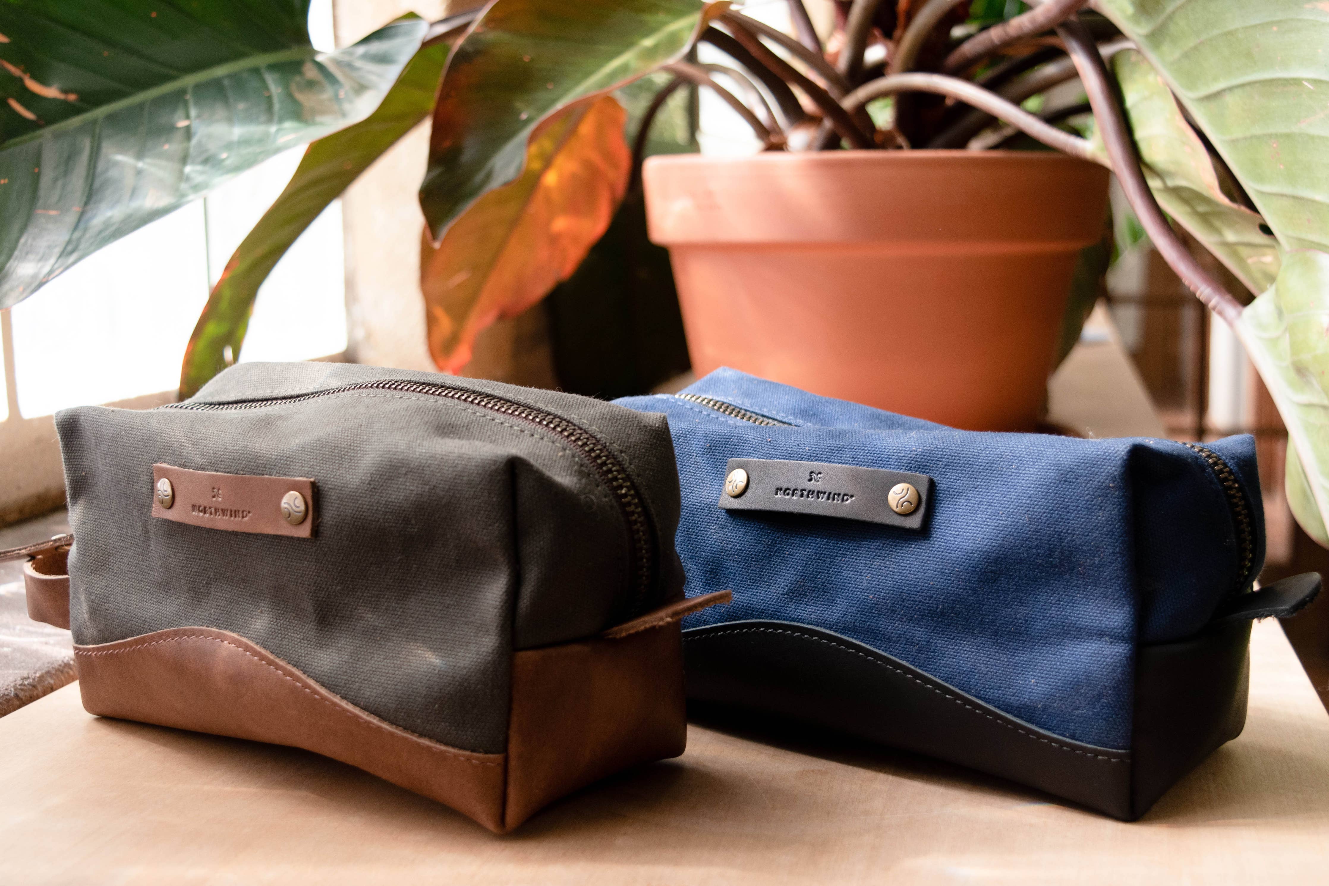 Canvas and Leather Travel Kit - Full Grain Leather - USA Made