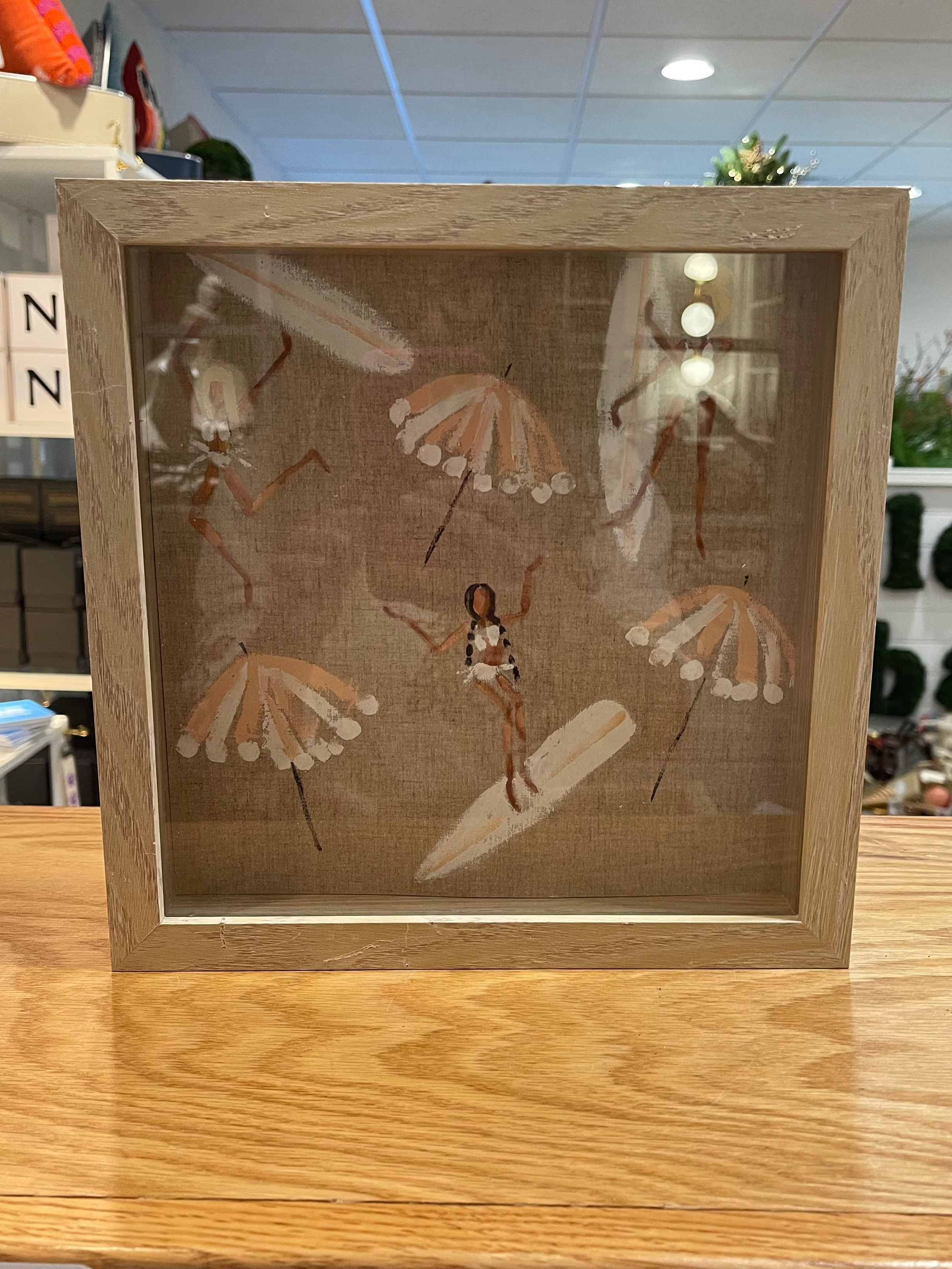 KPalm Art- Surfer Girls with Peach Umbrellas Framed