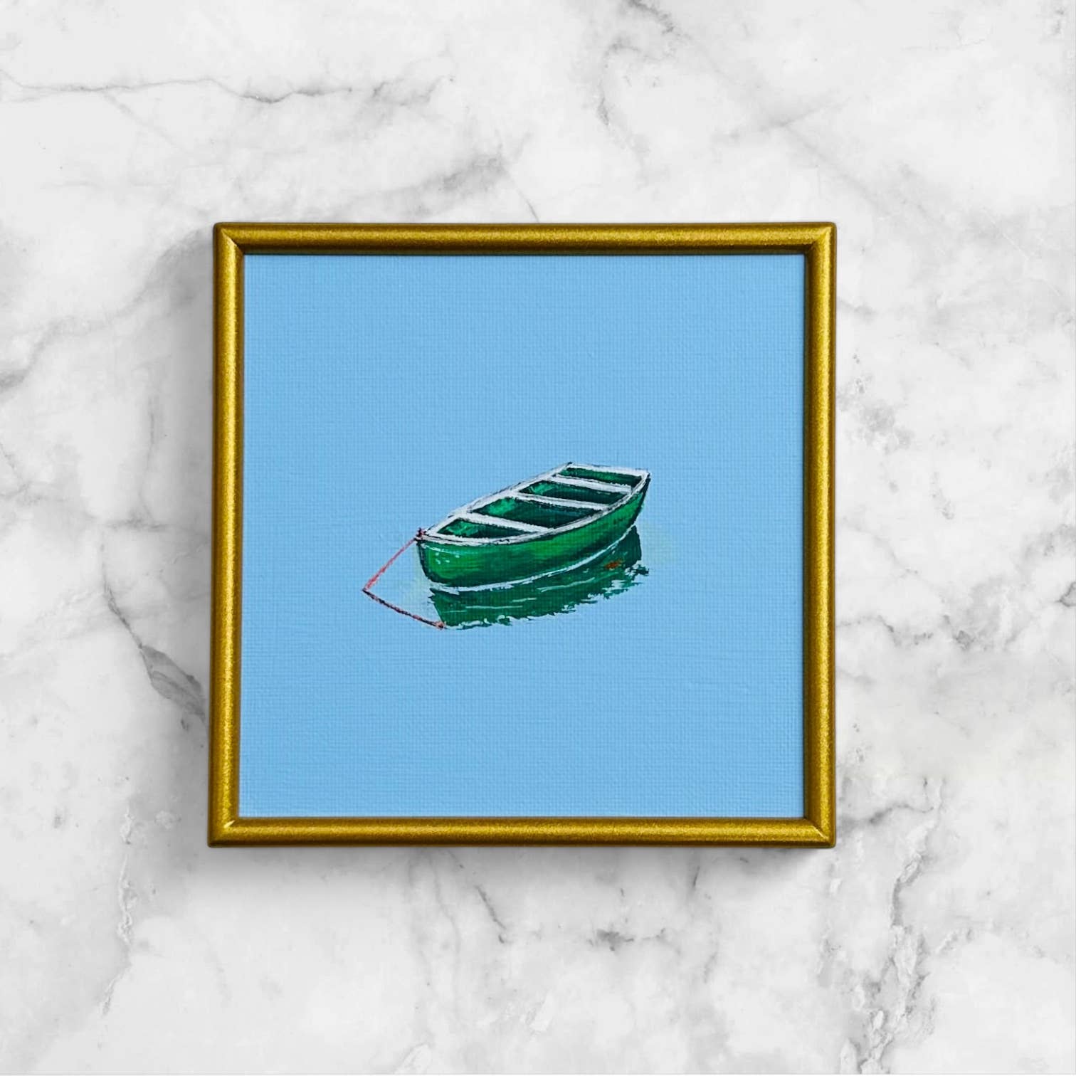 Little Green Rowboat in Blue Waters