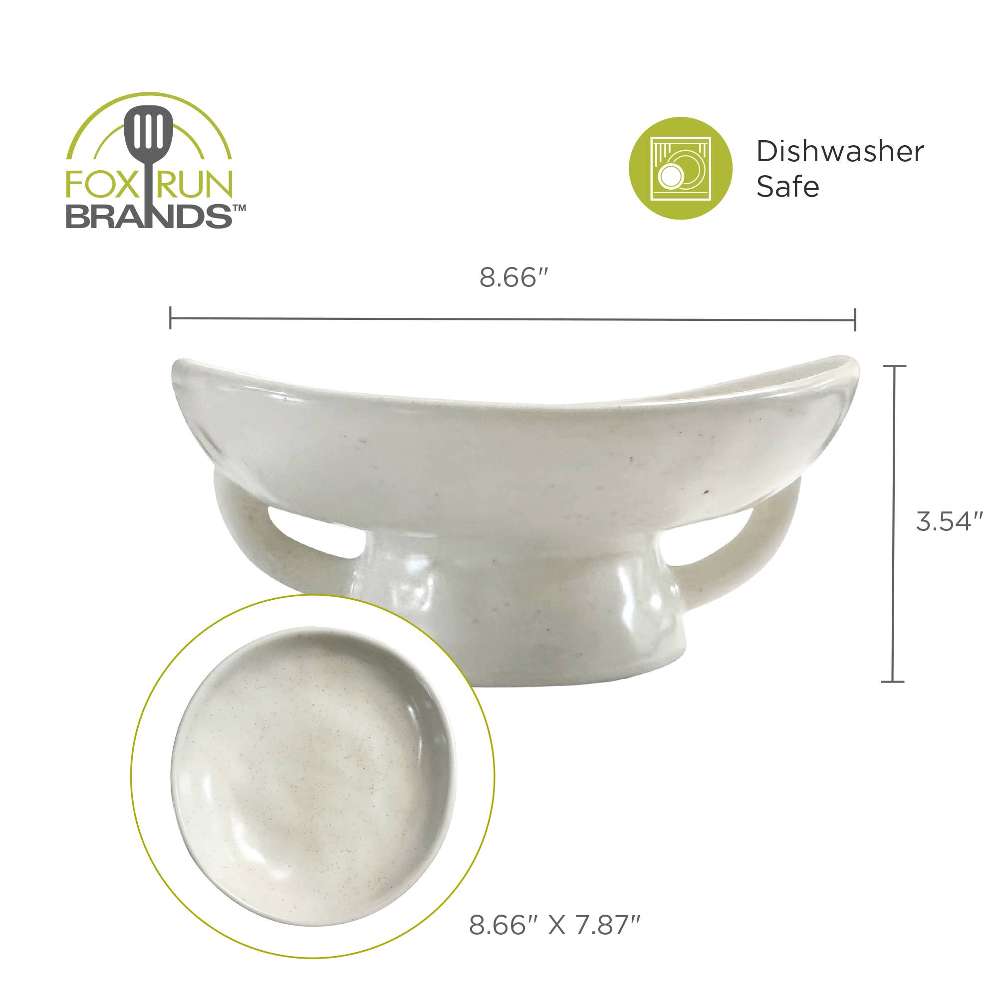 Fox Run White Ceramic Fruit Bowl, 3.5" x 8" x 9"