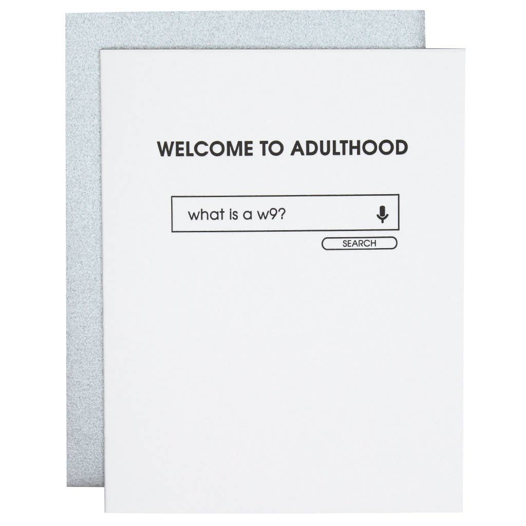 Welcome to Adulthood W9 Letterpress Graduation Card
