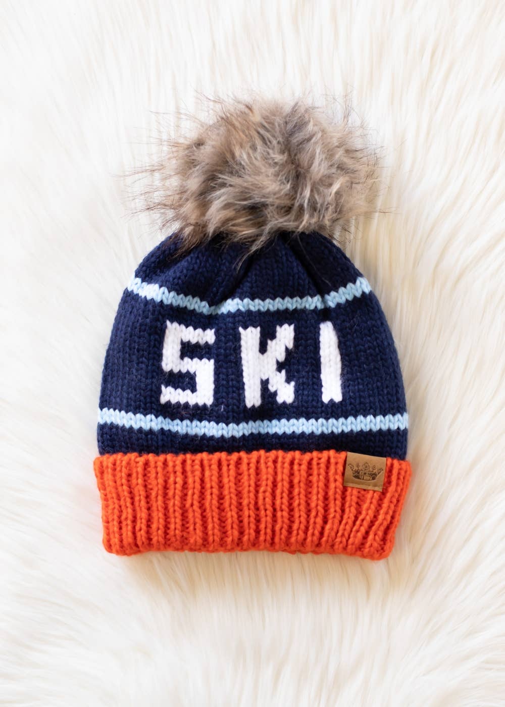 Orange, Navy & Lt. Blue Ski Pom Hat
