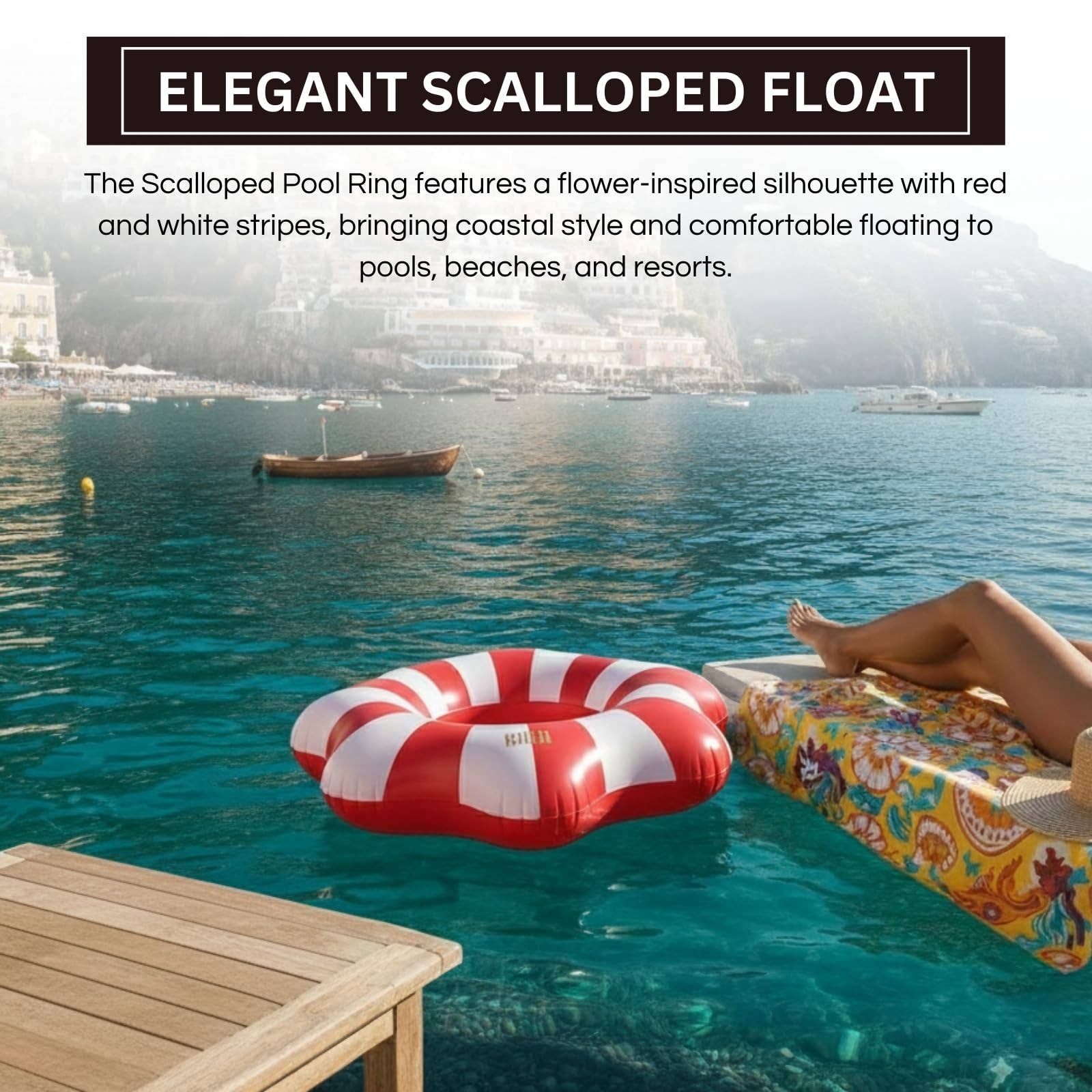Amalfi Scalloped Float Ring for Pool & Beach | Red and White