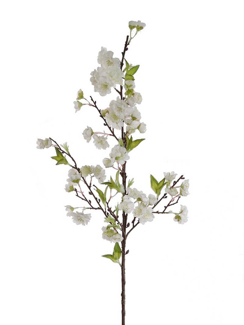41" White Cherry Blossom Spray - Realistic Faux Flower