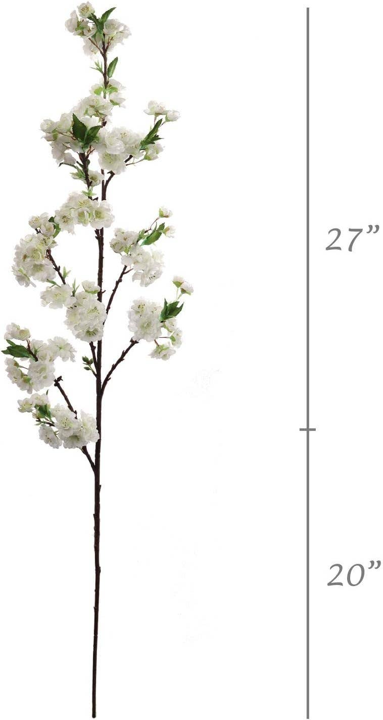 45" White Cherry Blossom Spray - Realistic Faux Flower