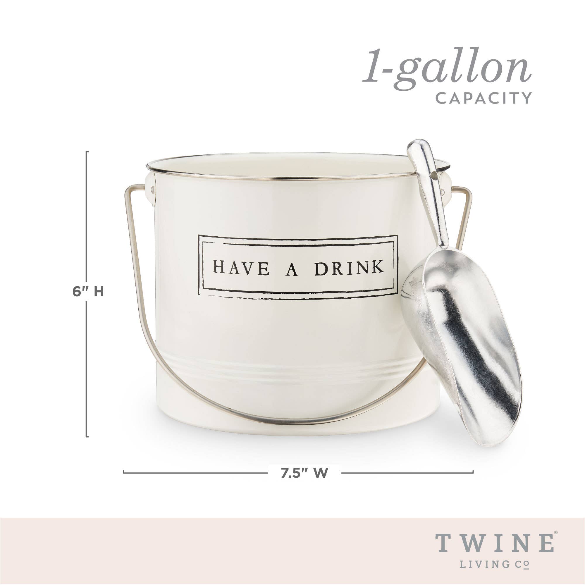 Galvanized Metal Ice Bucket & Scoop - "Have A Drink" - White