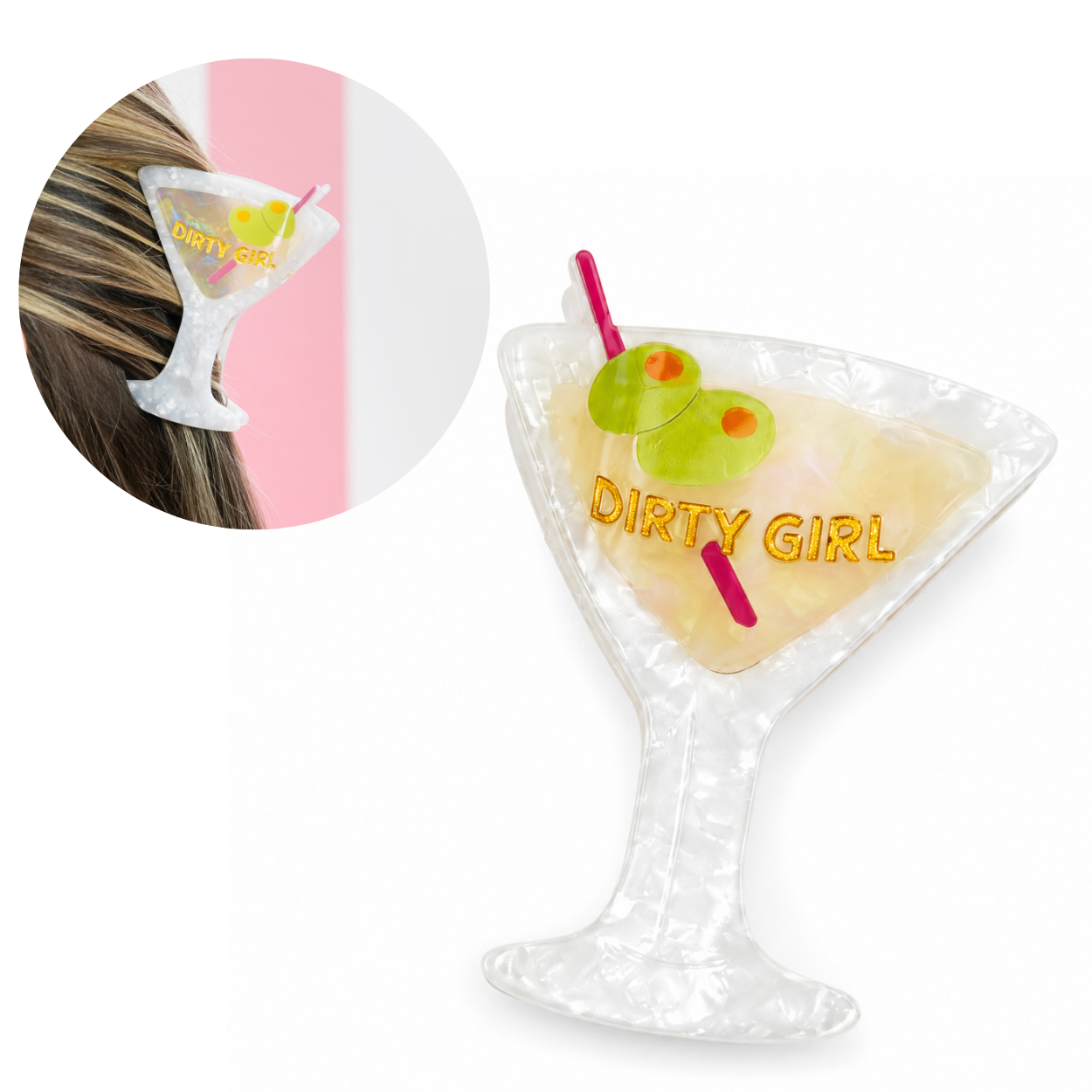 Dirty Girl - Martini Acetate Hair Claw Clip, Funny Gift