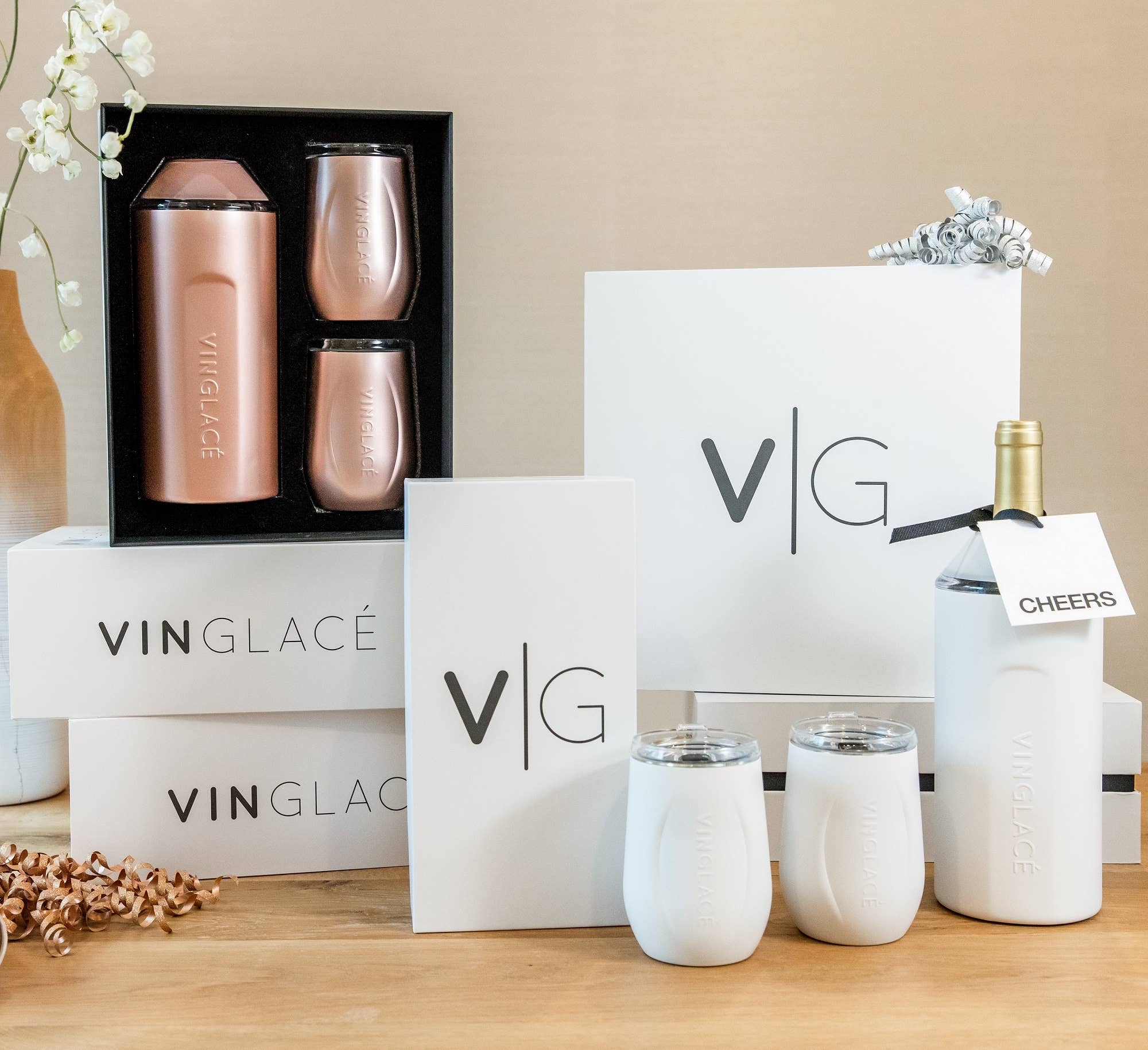 Vin Glace’ Wine Gift Sets with Glass Lined Wine Glasses