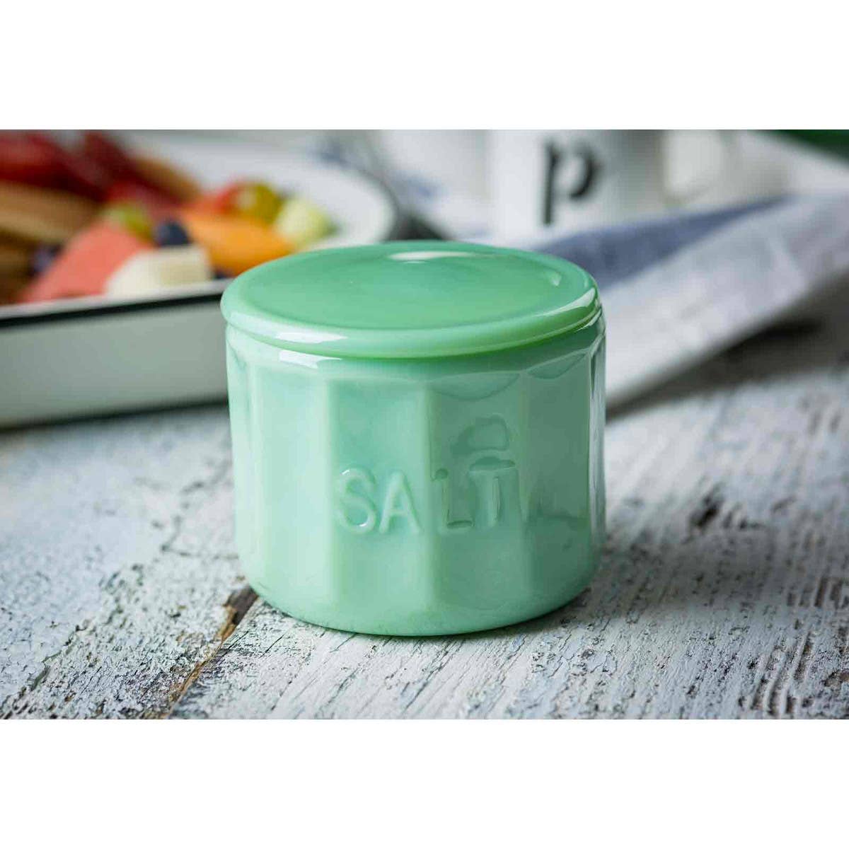 Jadeite Glass Collection Salt Cellar With Lid