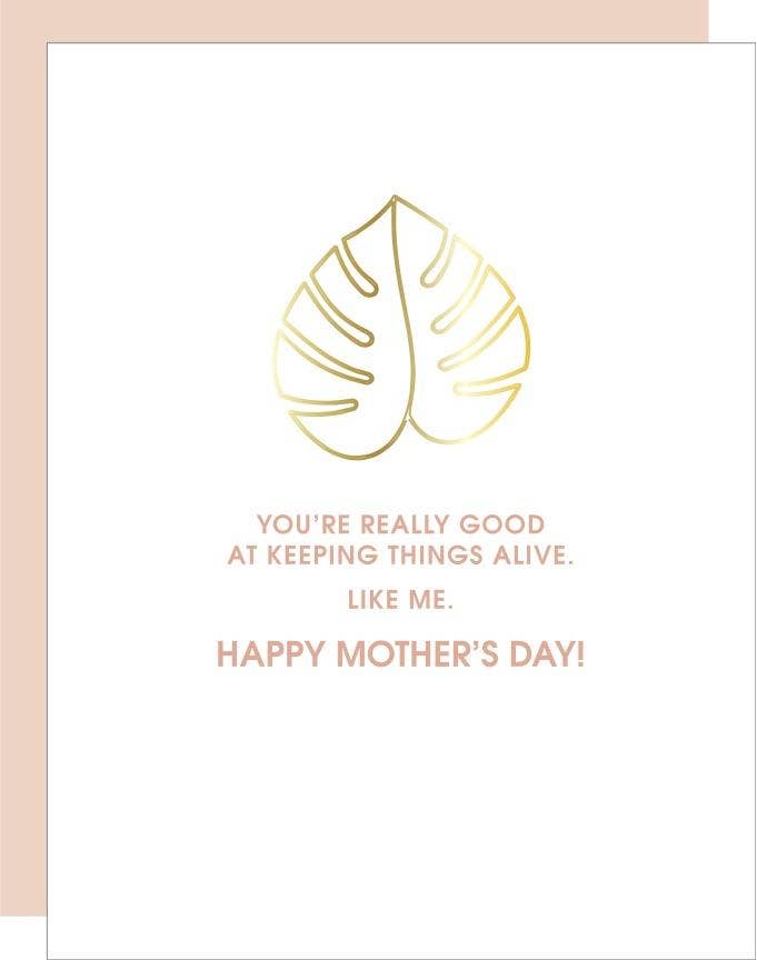 Keeping Me Alive - Mother's Day Monstera Letterpress Paper Clip Greeting Card