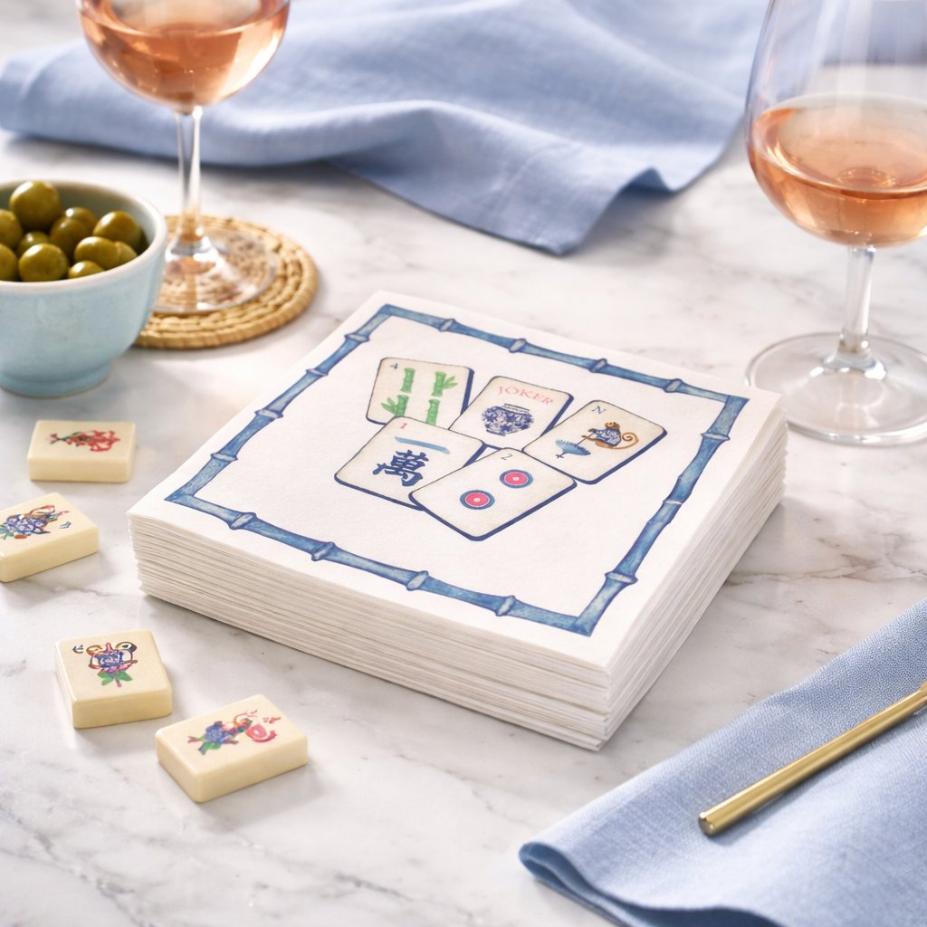 Linen-Feel Cocktail Napkins, Preppy Mahjong 
