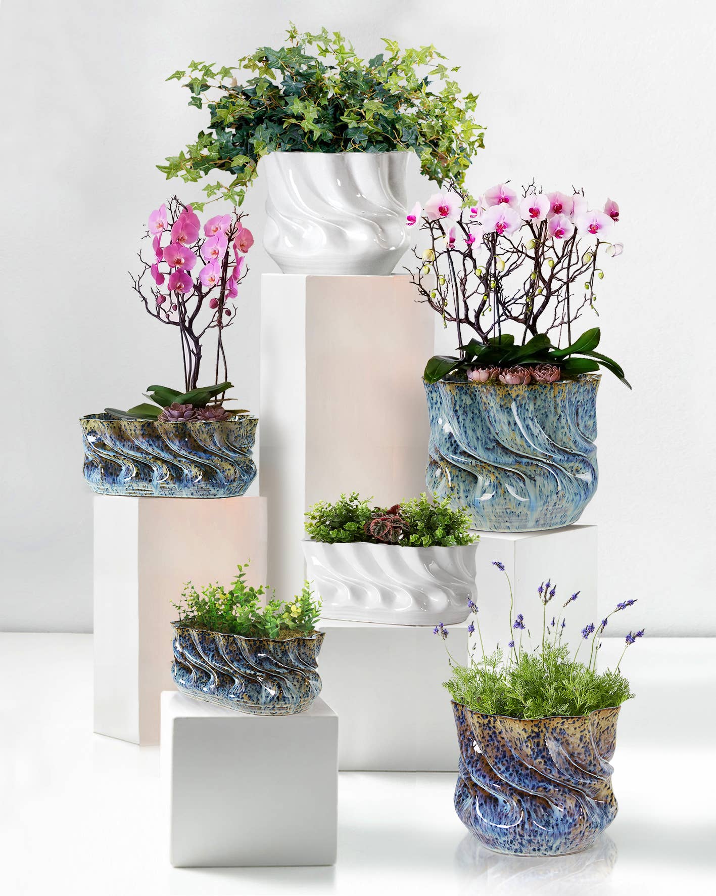 Ocean Tides Planter - Short Oval Pot