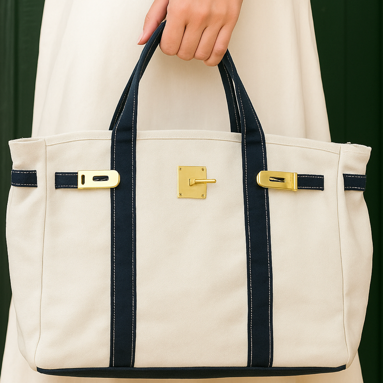 Canvas Tote Bag - Navy Trim  