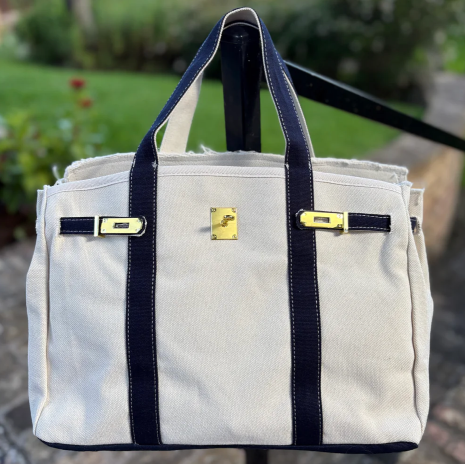 Canvas Tote Bag - Navy Trim  