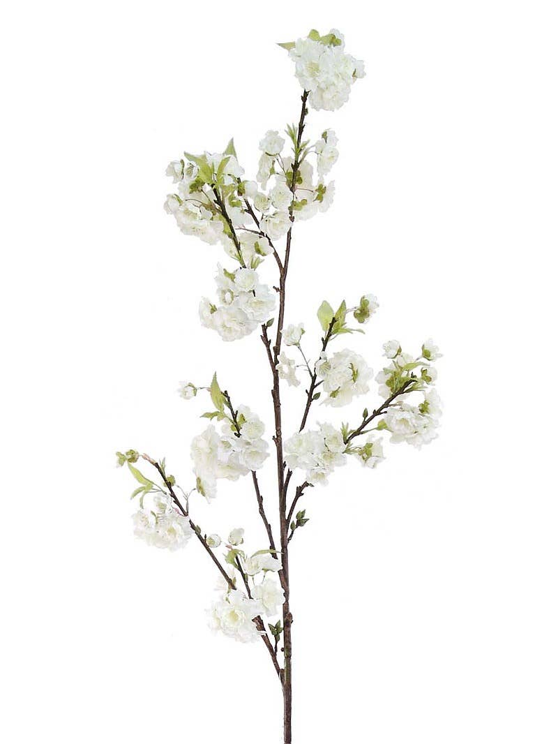 45" White Cherry Blossom Spray - Realistic Faux Flower
