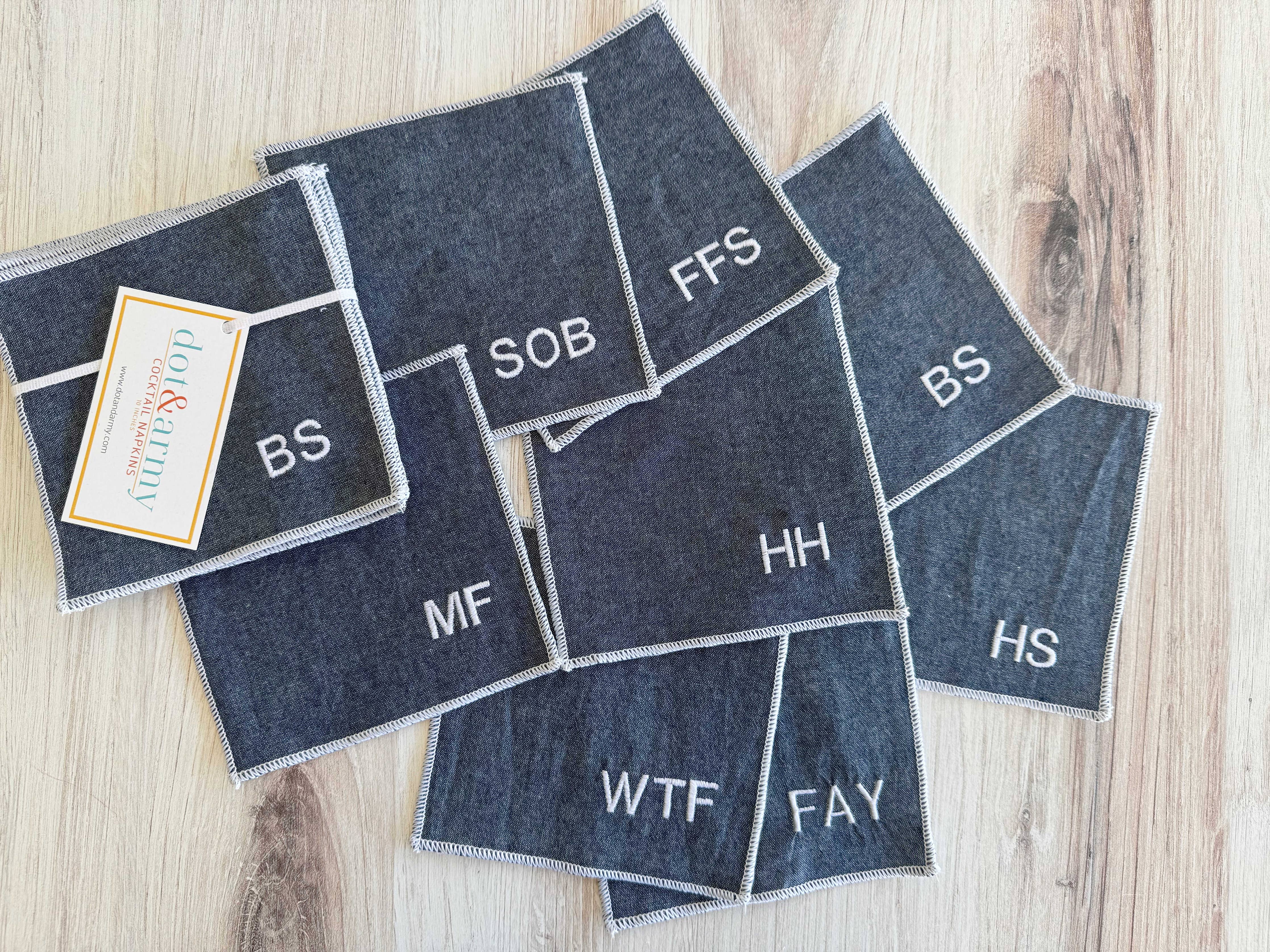 Chambray Sweary Cocktail Coasters, set of eight
