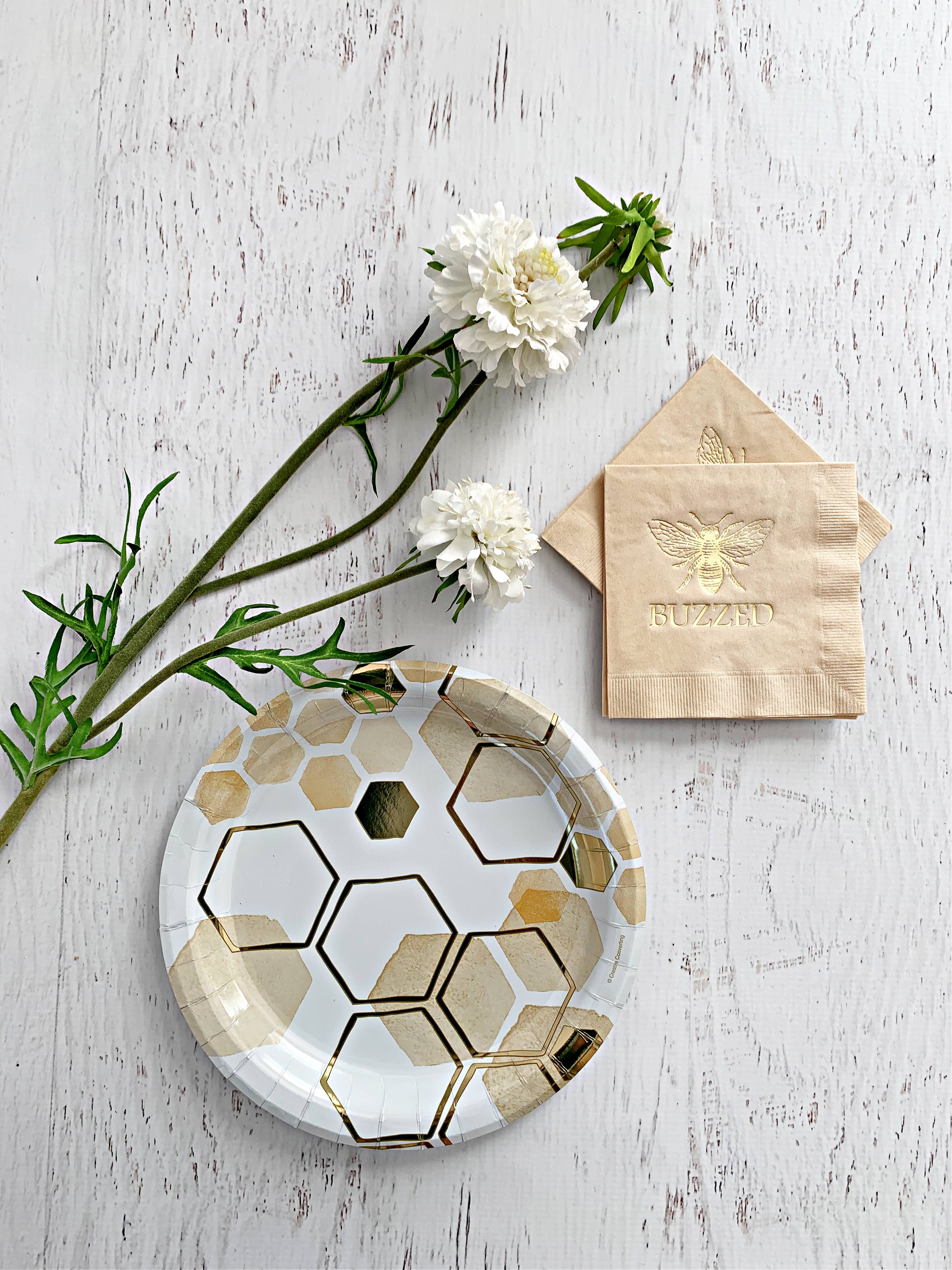 Buzzed Honeybee  Cocktail Napkins - Gold on Tan