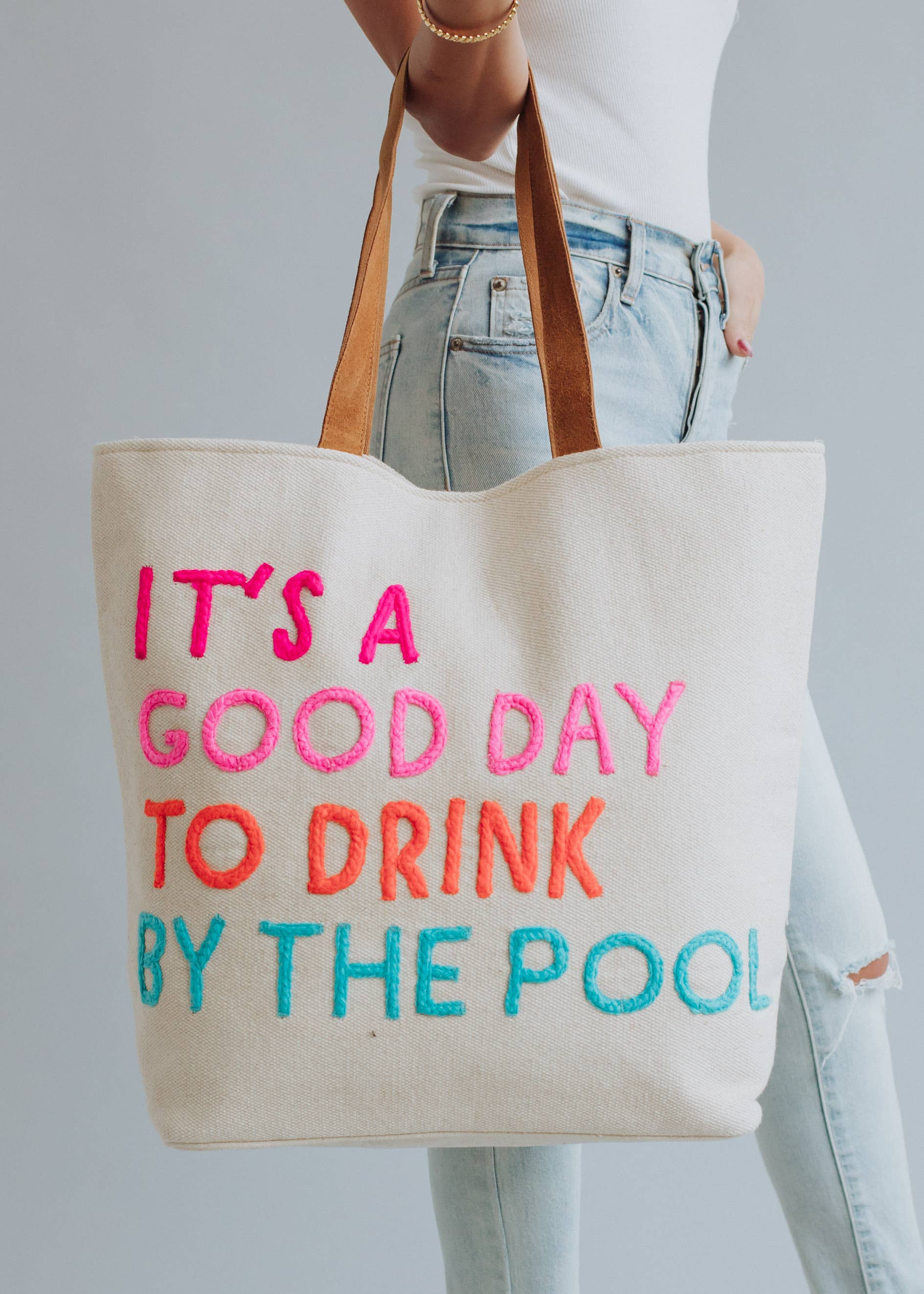 Cream Drink By The Pool Tote