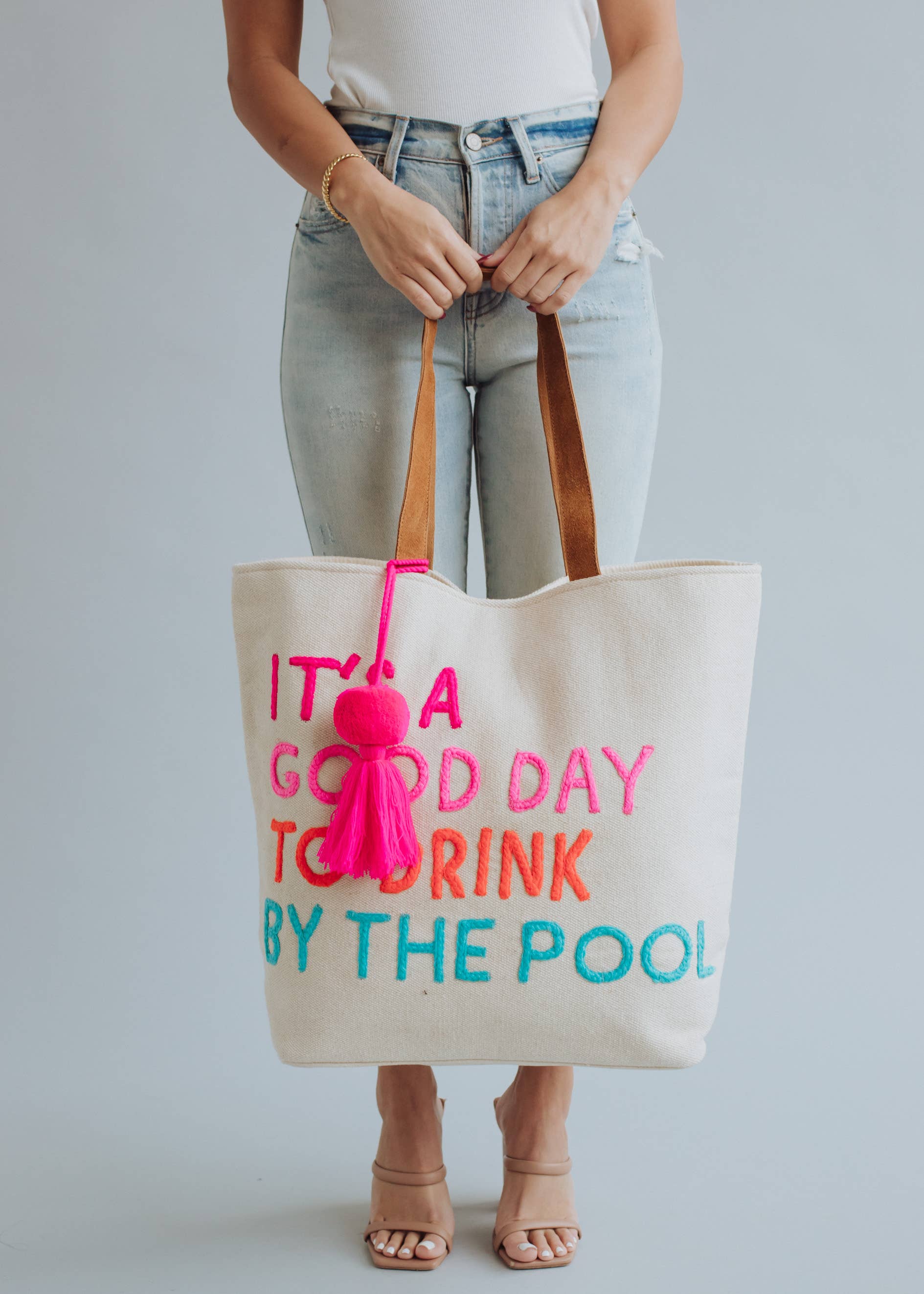 Cream Drink By The Pool Tote