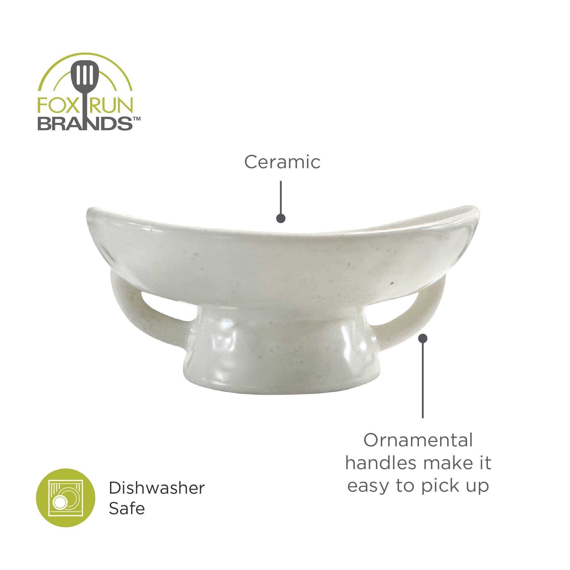 Fox Run White Ceramic Fruit Bowl, 3.5" x 8" x 9"
