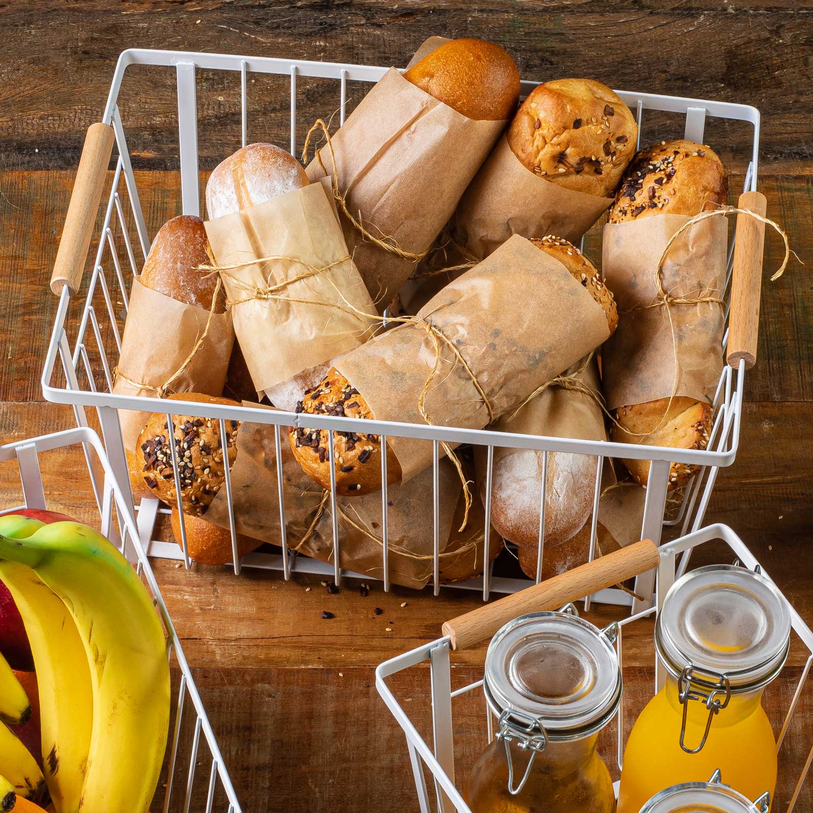 Storage Basket with Handles, White 14.5 x 10.25 x 7.25"