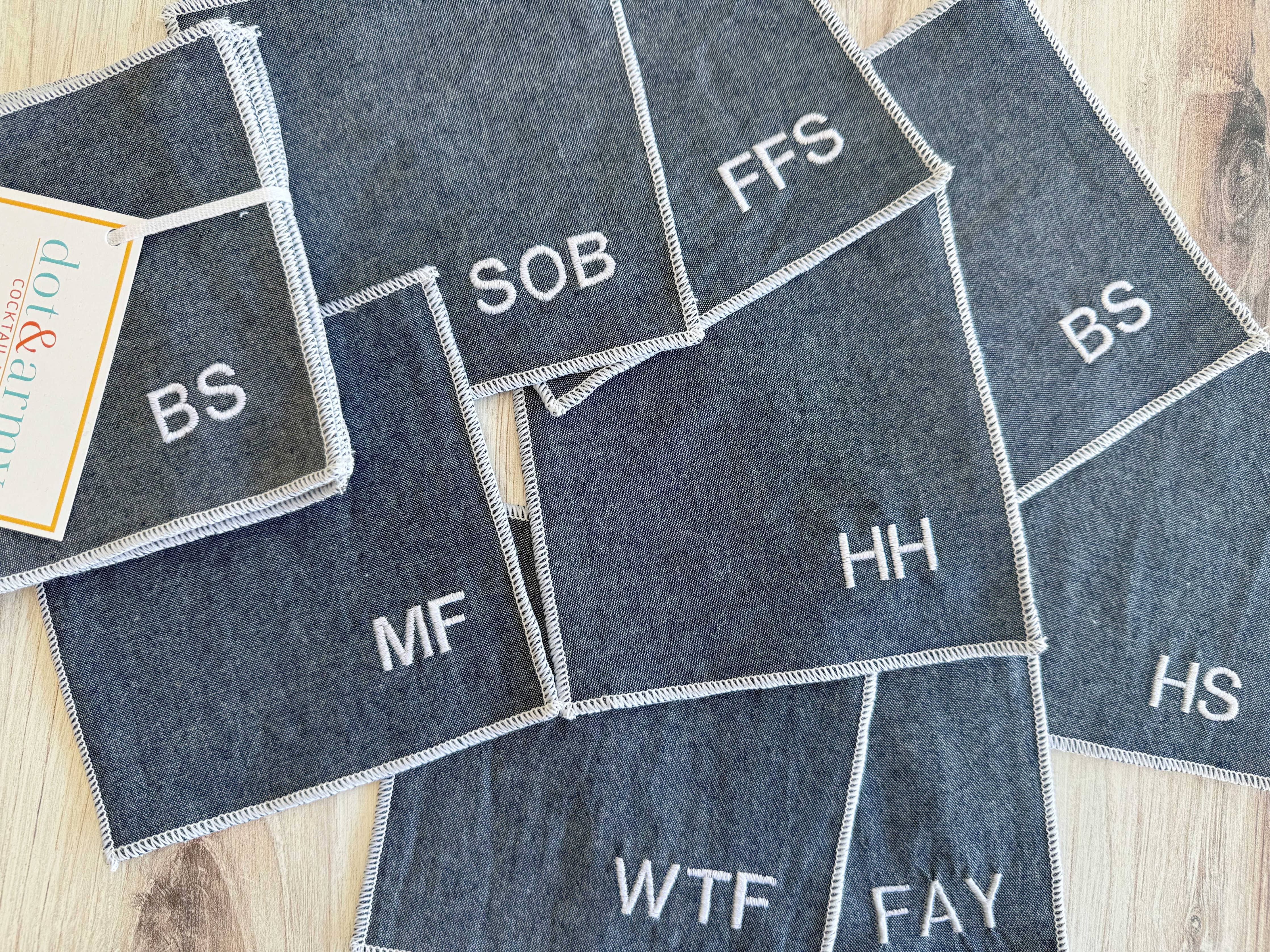 Chambray Sweary Cocktail Coasters, set of eight