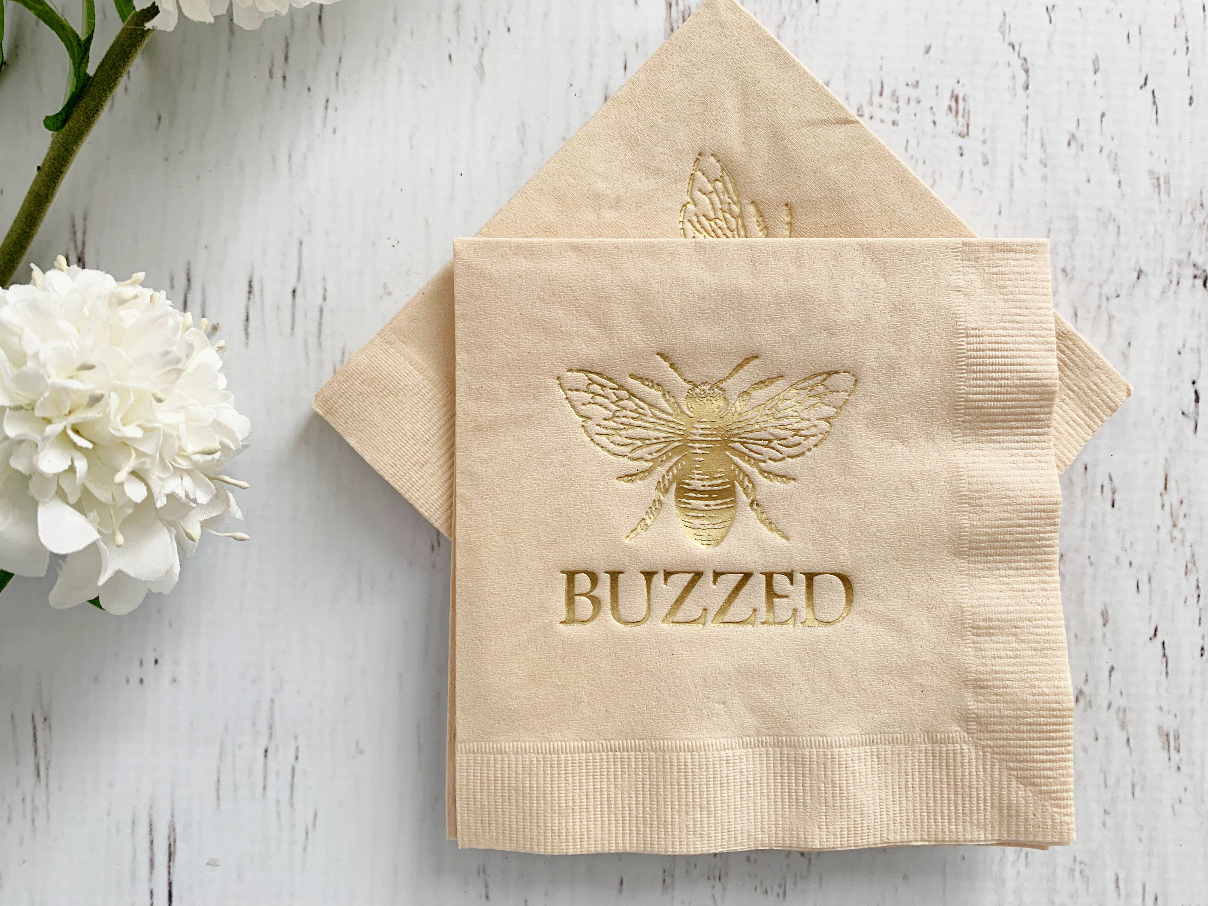 Buzzed Honeybee  Cocktail Napkins - Gold on Tan
