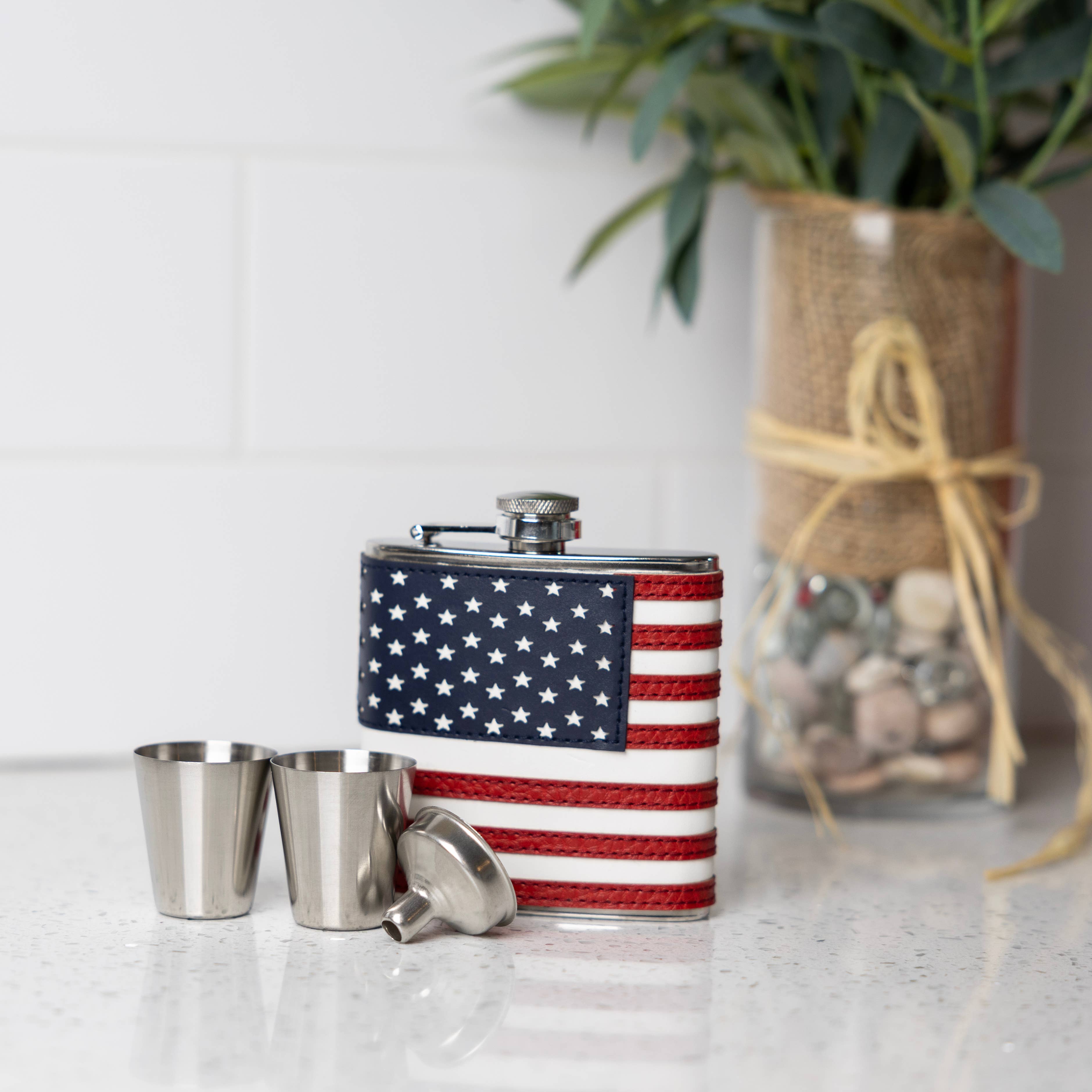 Outset American Flag Flask and Funnel Set, 6 oz