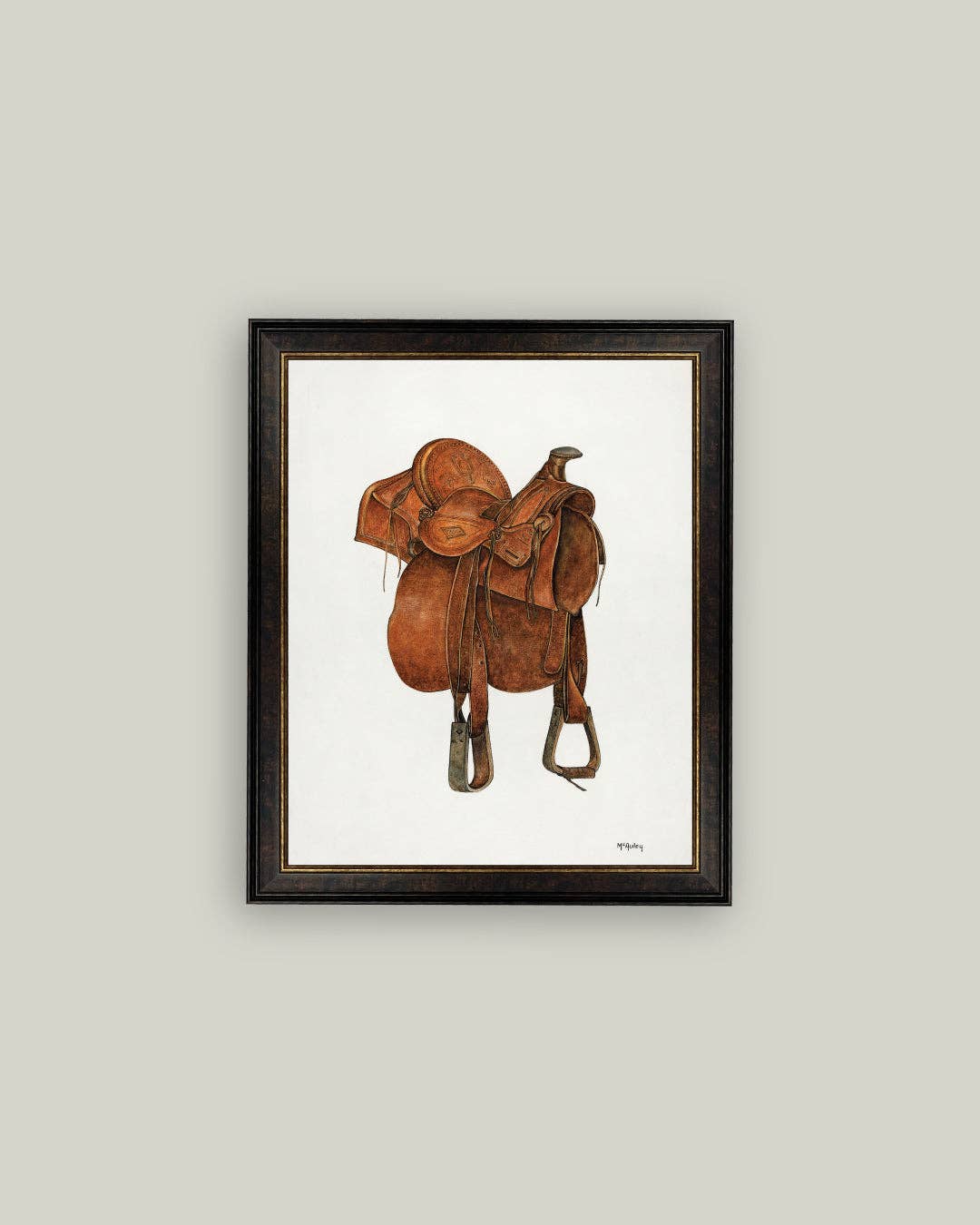 Leather Saddle Framed Antique Art