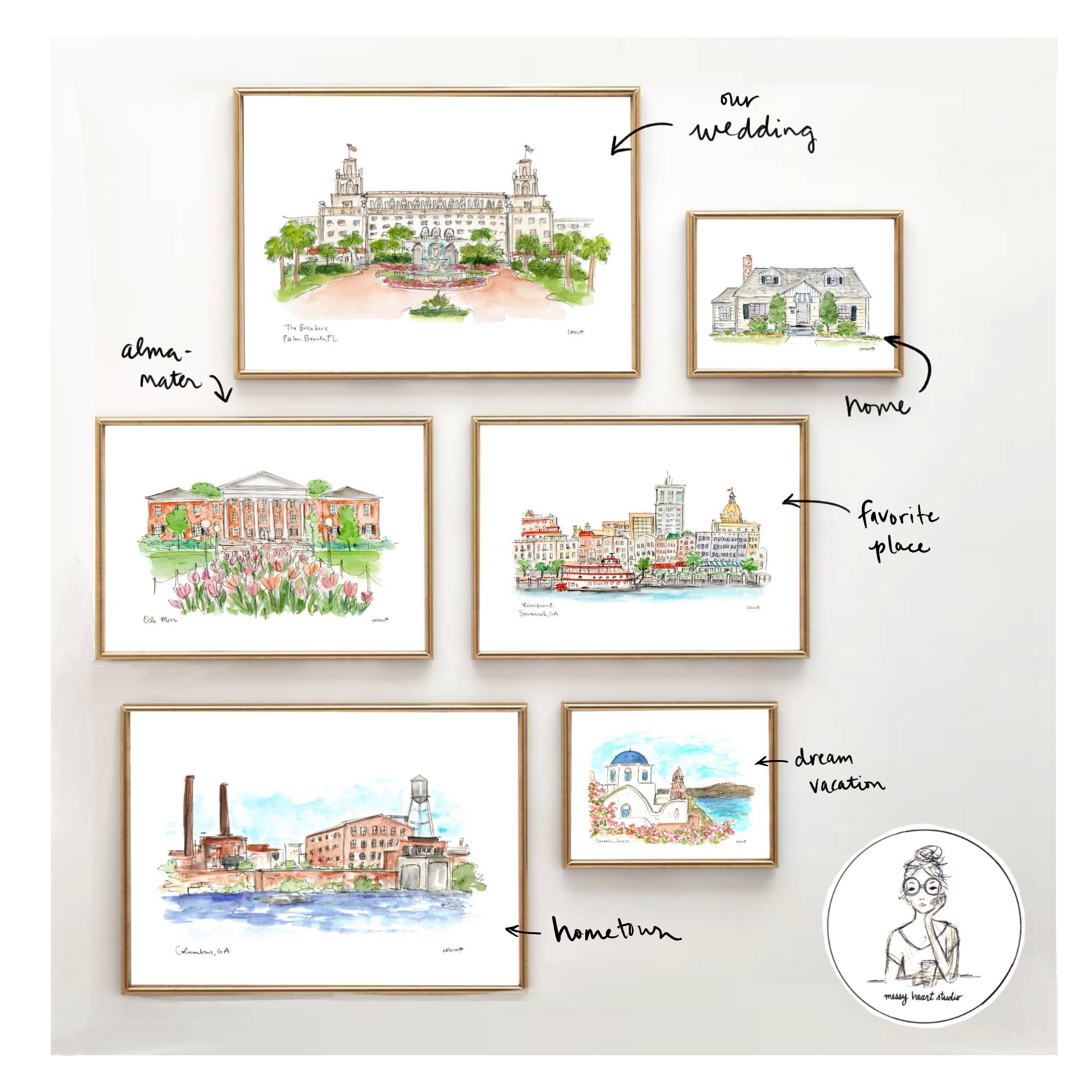 Messy Heart Studio- RFH Custom Local Landmark Watercolor Prints, Personalized Art