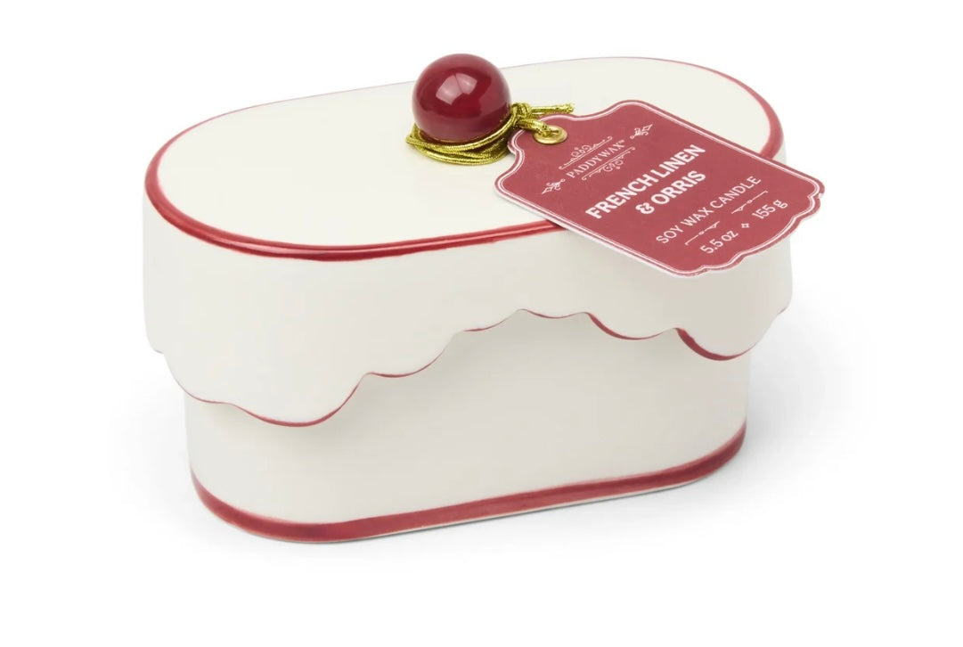 Paddywax Cherie 5.5 oz candle with red accents