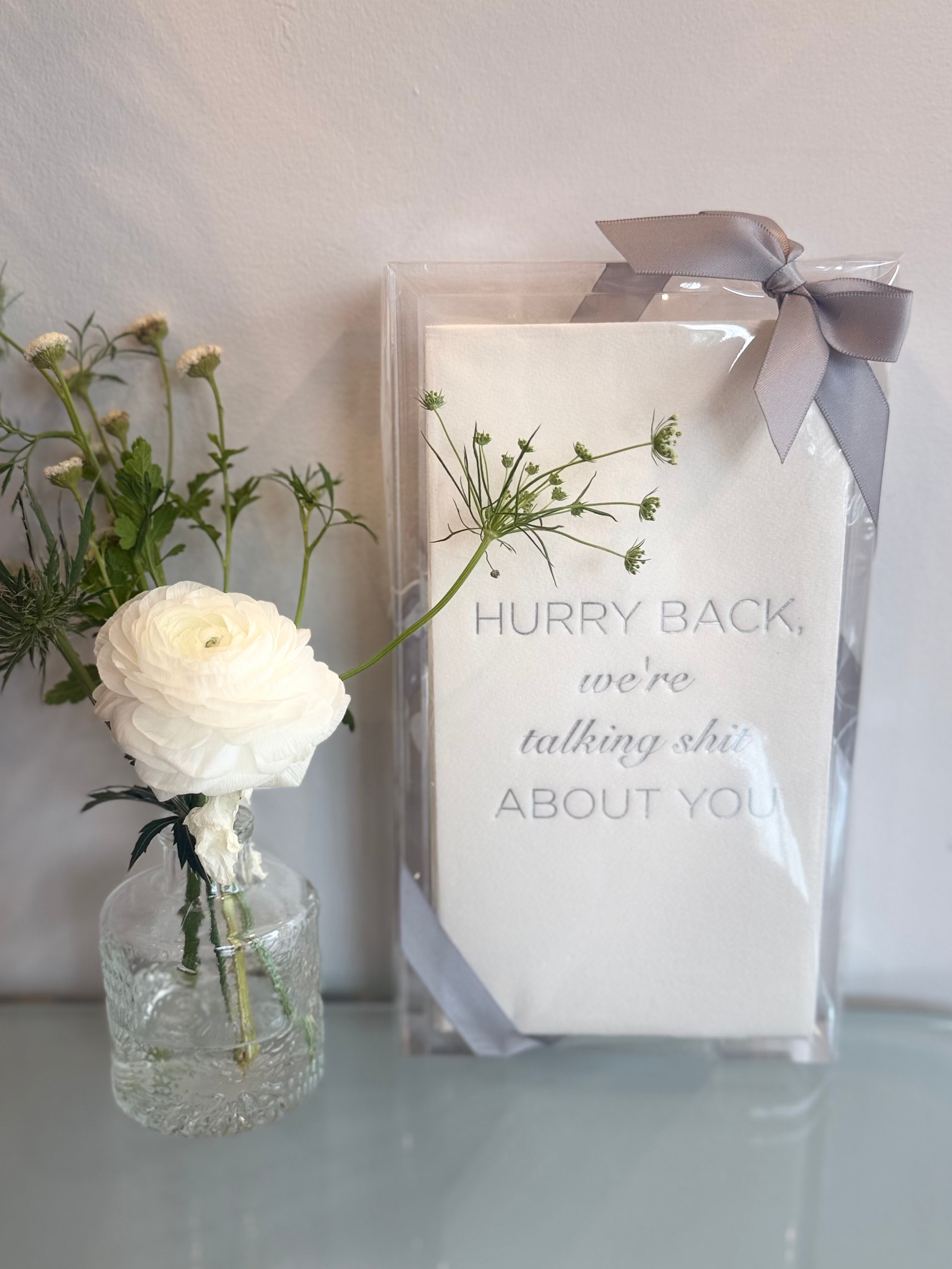 Acrylic Guest Towel Hostess Set “Hurry Back We’re talking Shit About You”