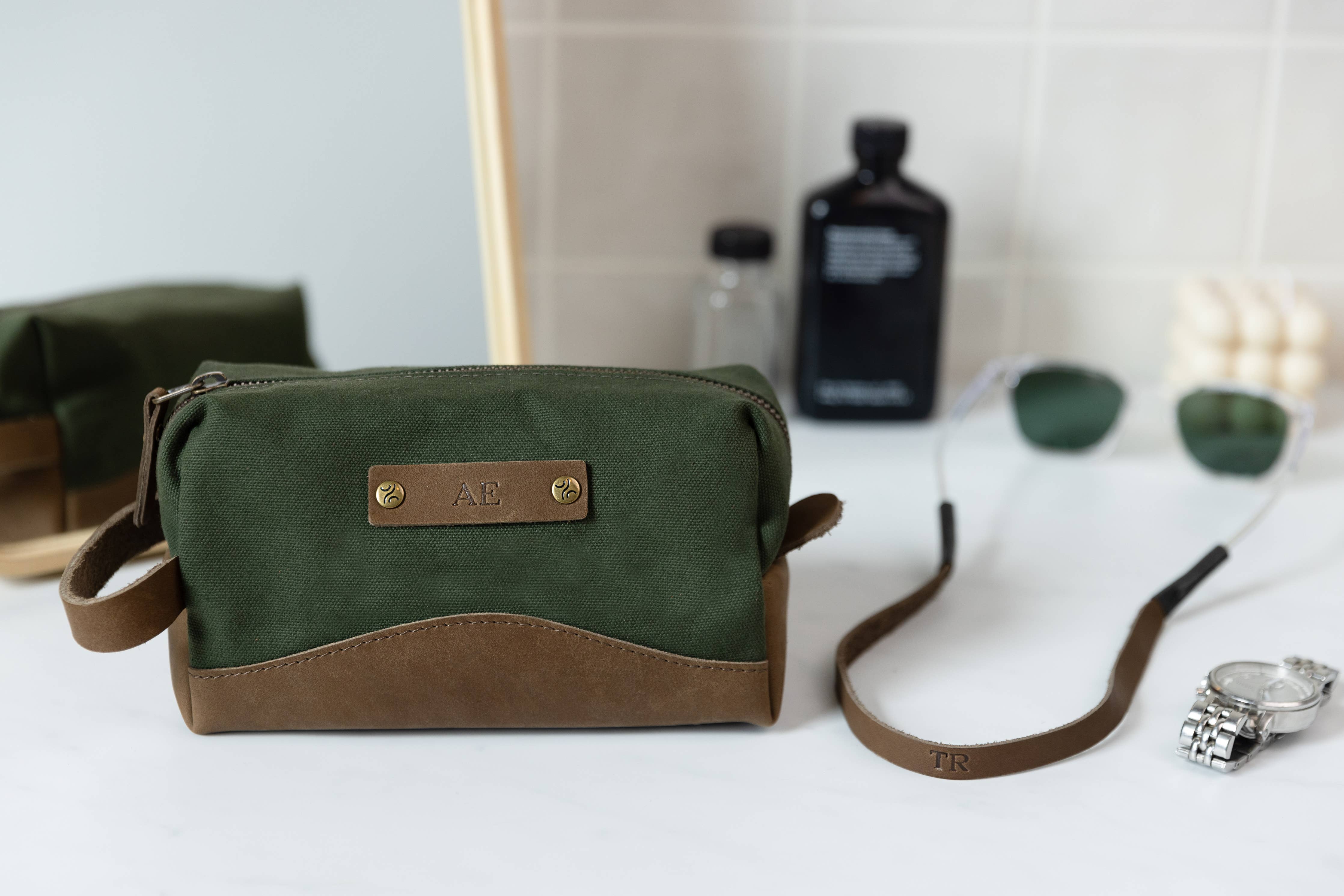 Canvas and Leather Travel Kit - Full Grain Leather - USA Made