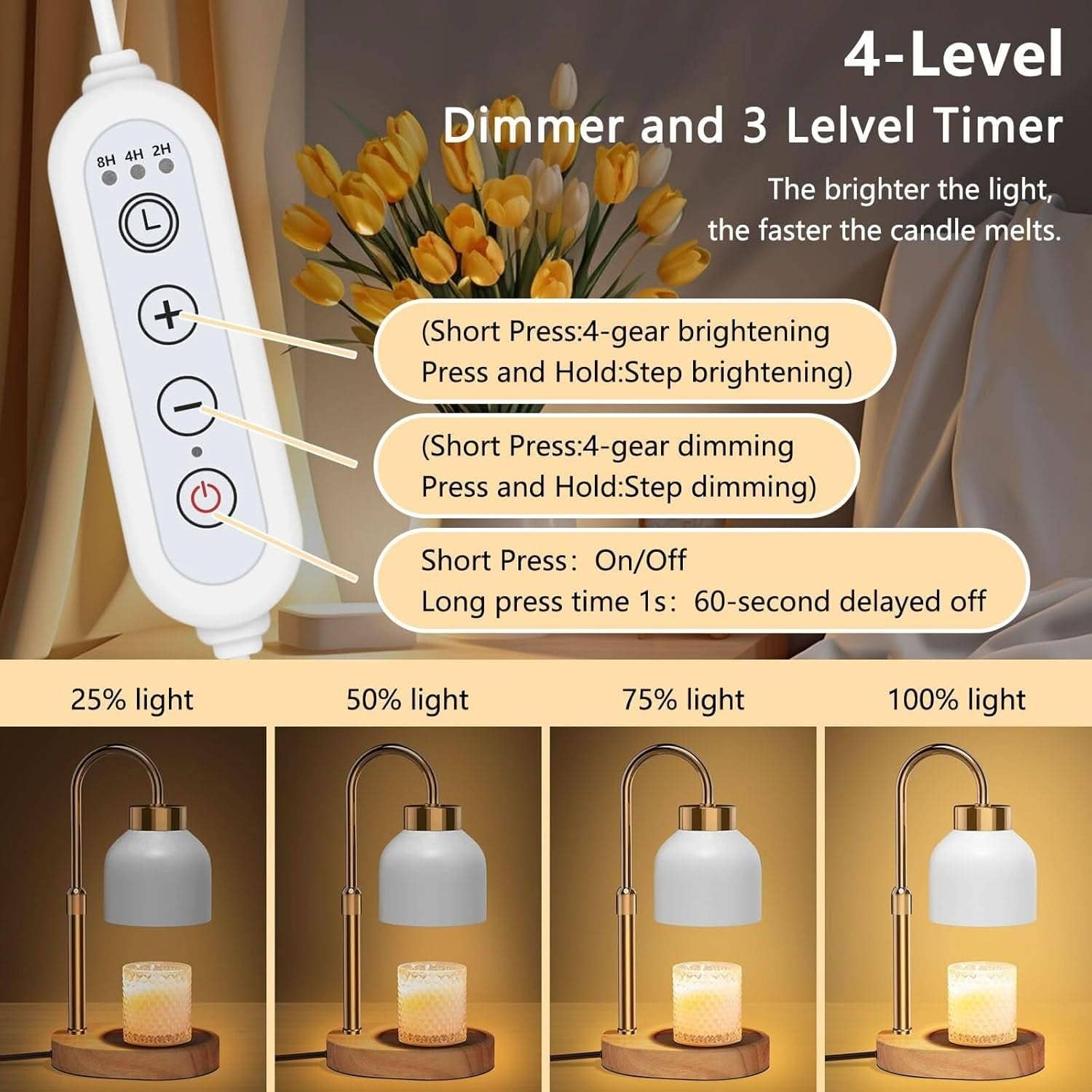 White Adjustable Candle Warmer Lamp With Programmable Dimmer