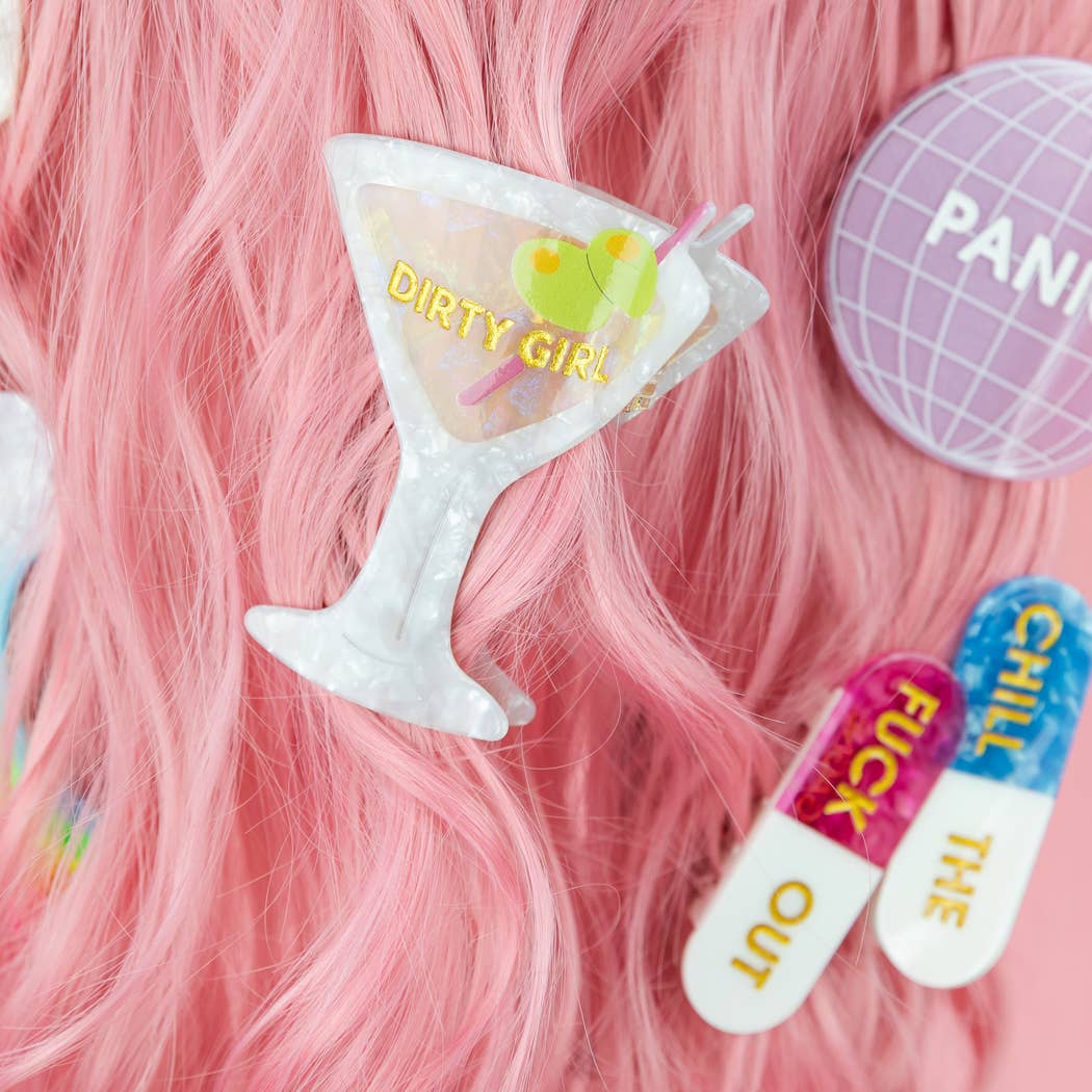 Dirty Girl - Martini Acetate Hair Claw Clip, Funny Gift