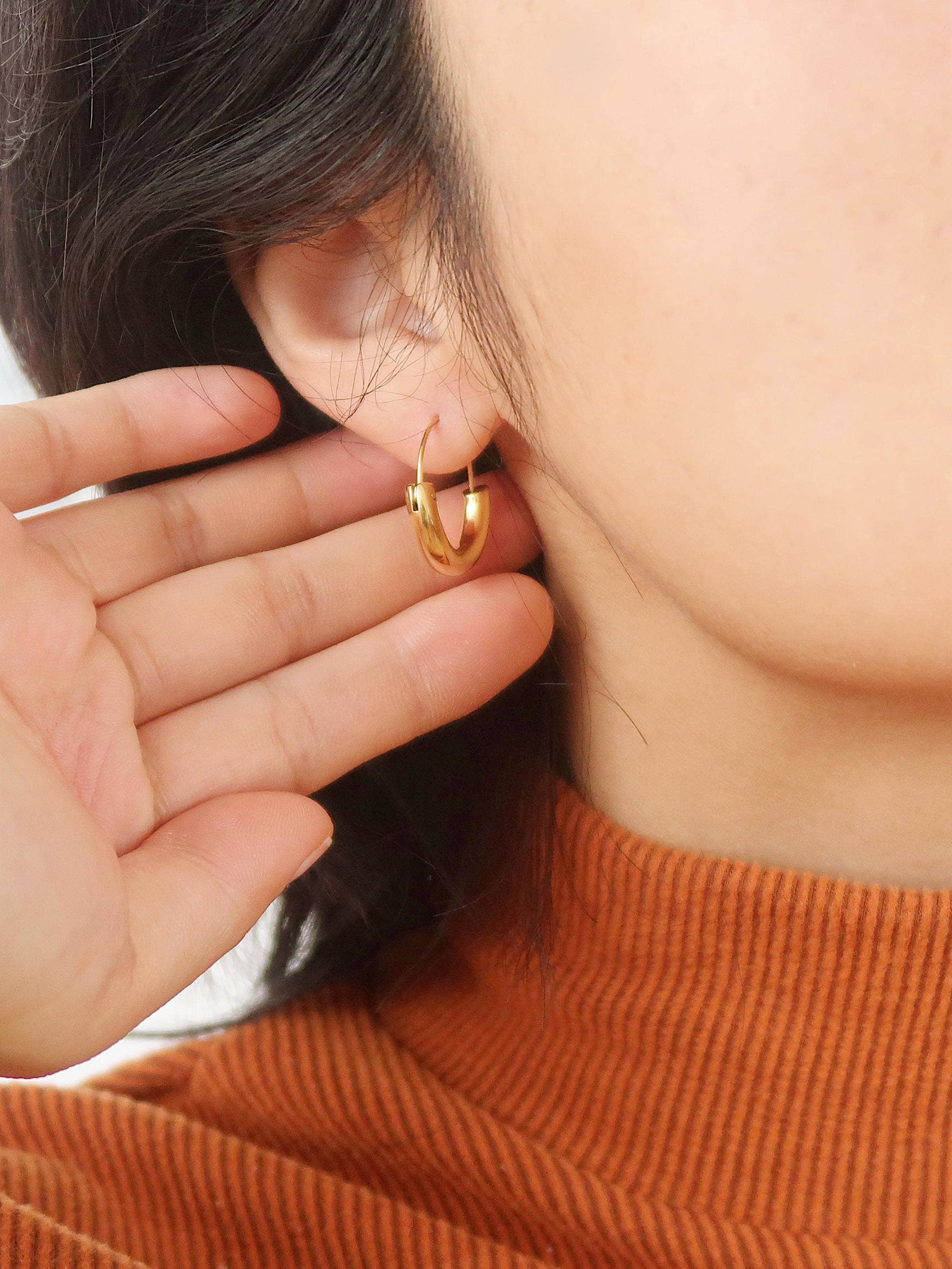 Mackenzie 18K Non-Tarnish U-Shape Hoop Earring