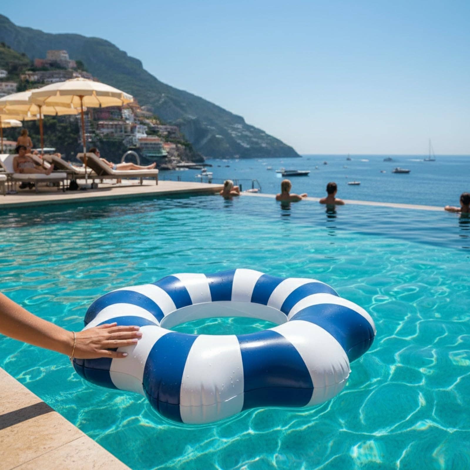 Amalfi Scalloped Float Ring for Pool & Beach | Blue & White