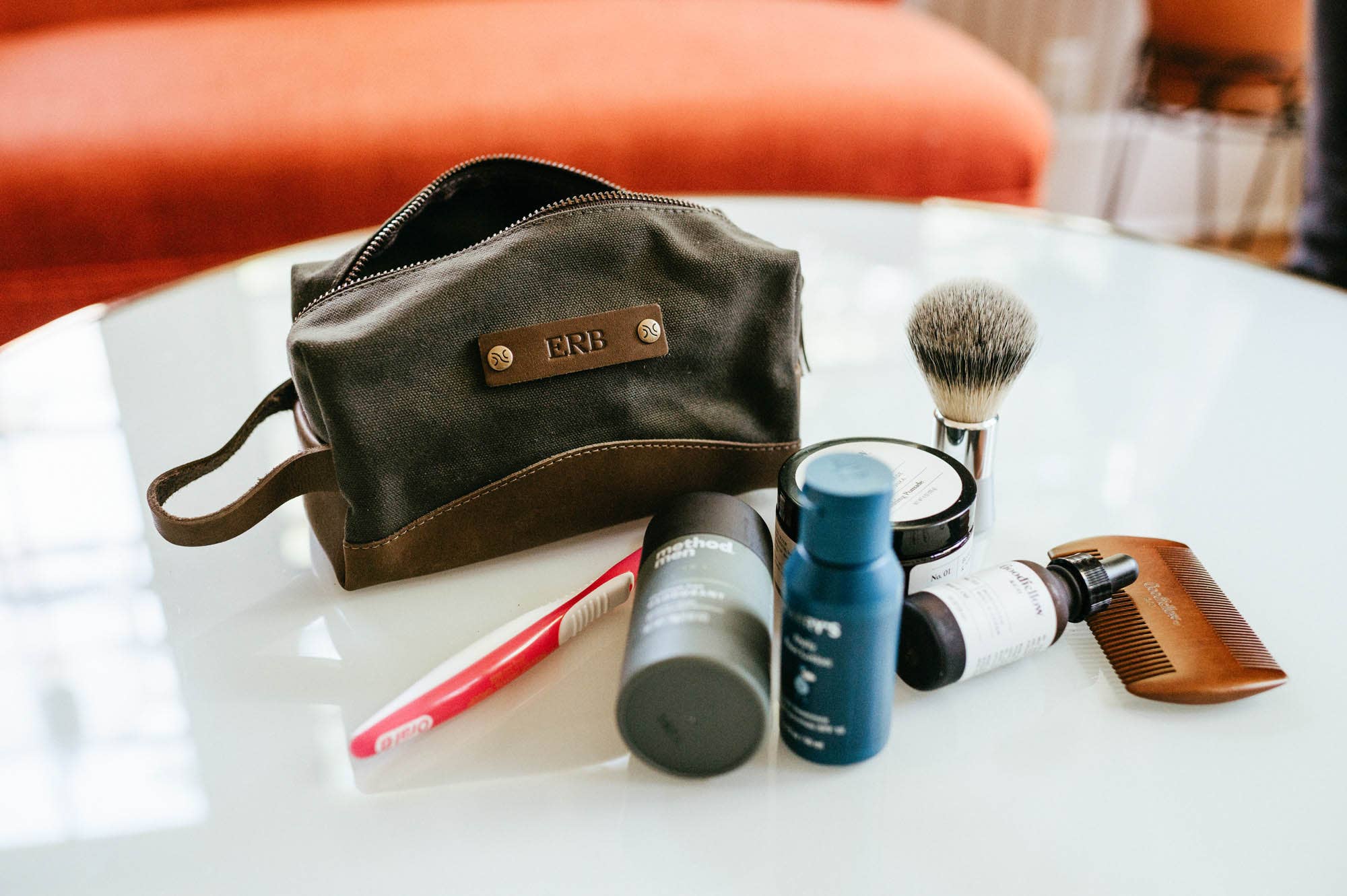 Canvas and Leather Travel Kit - Full Grain Leather - USA Made