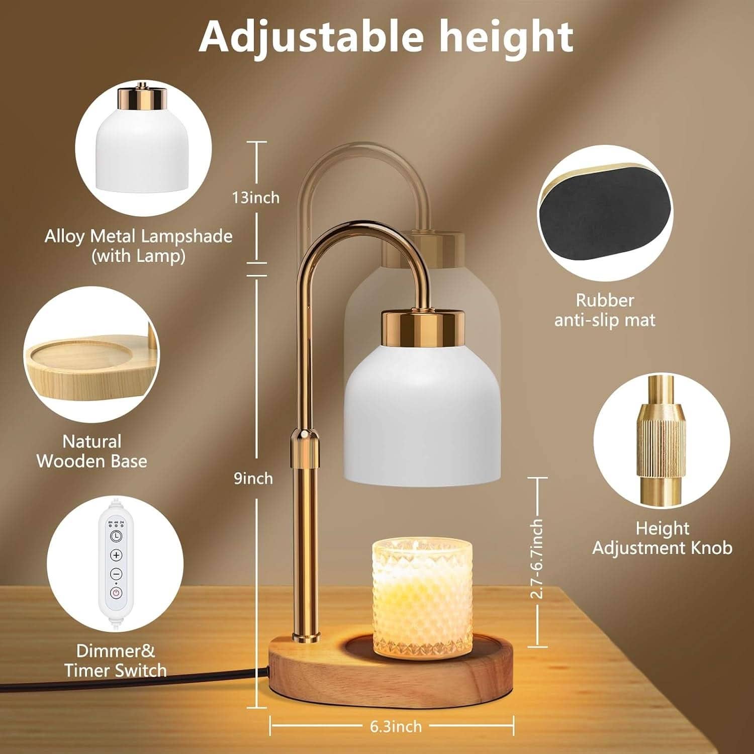 White Adjustable Candle Warmer Lamp With Programmable Dimmer
