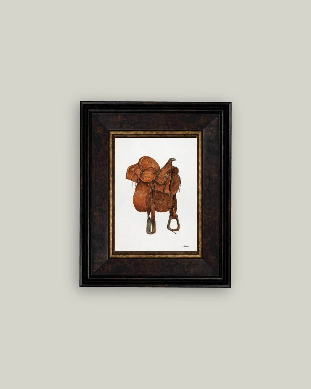 Leather Saddle Framed Antique Art